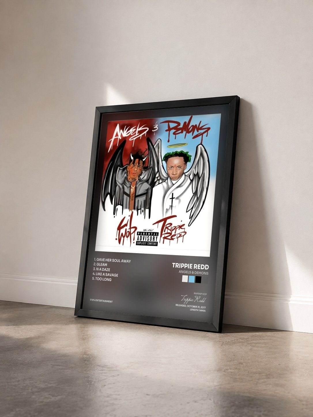 #noir Tableau de l'album Angels & Demons de Trippie Redd vu de trois quarts, cadre noir