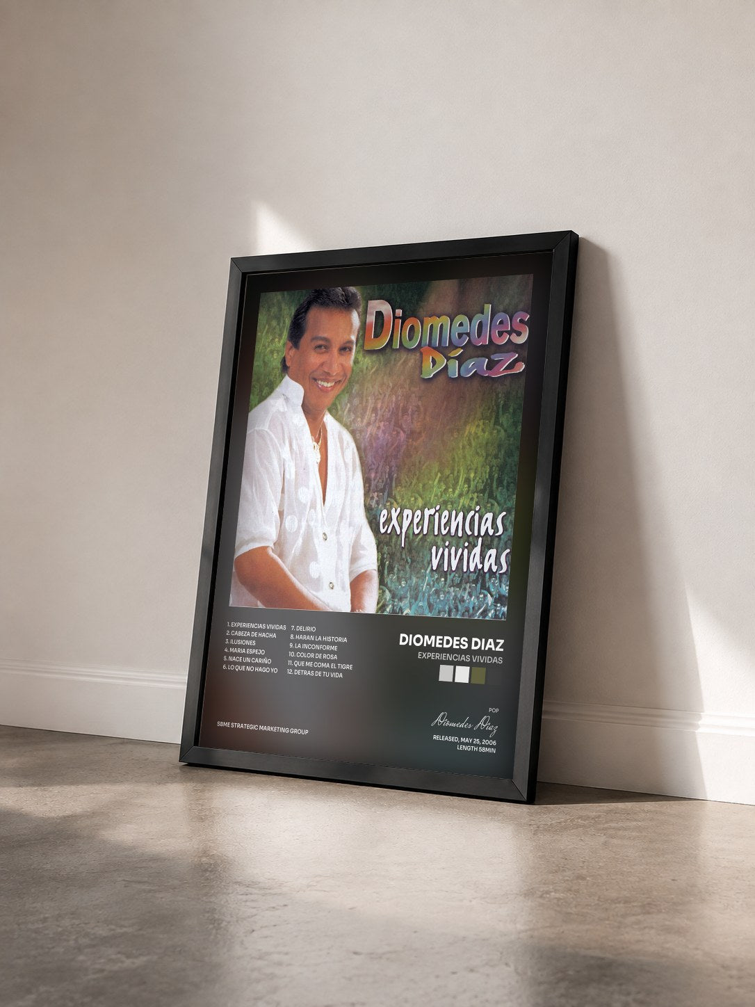 #noir Tableau de l'album Experiencias Vividas de Diomedes Diaz vu de trois quarts, cadre noir