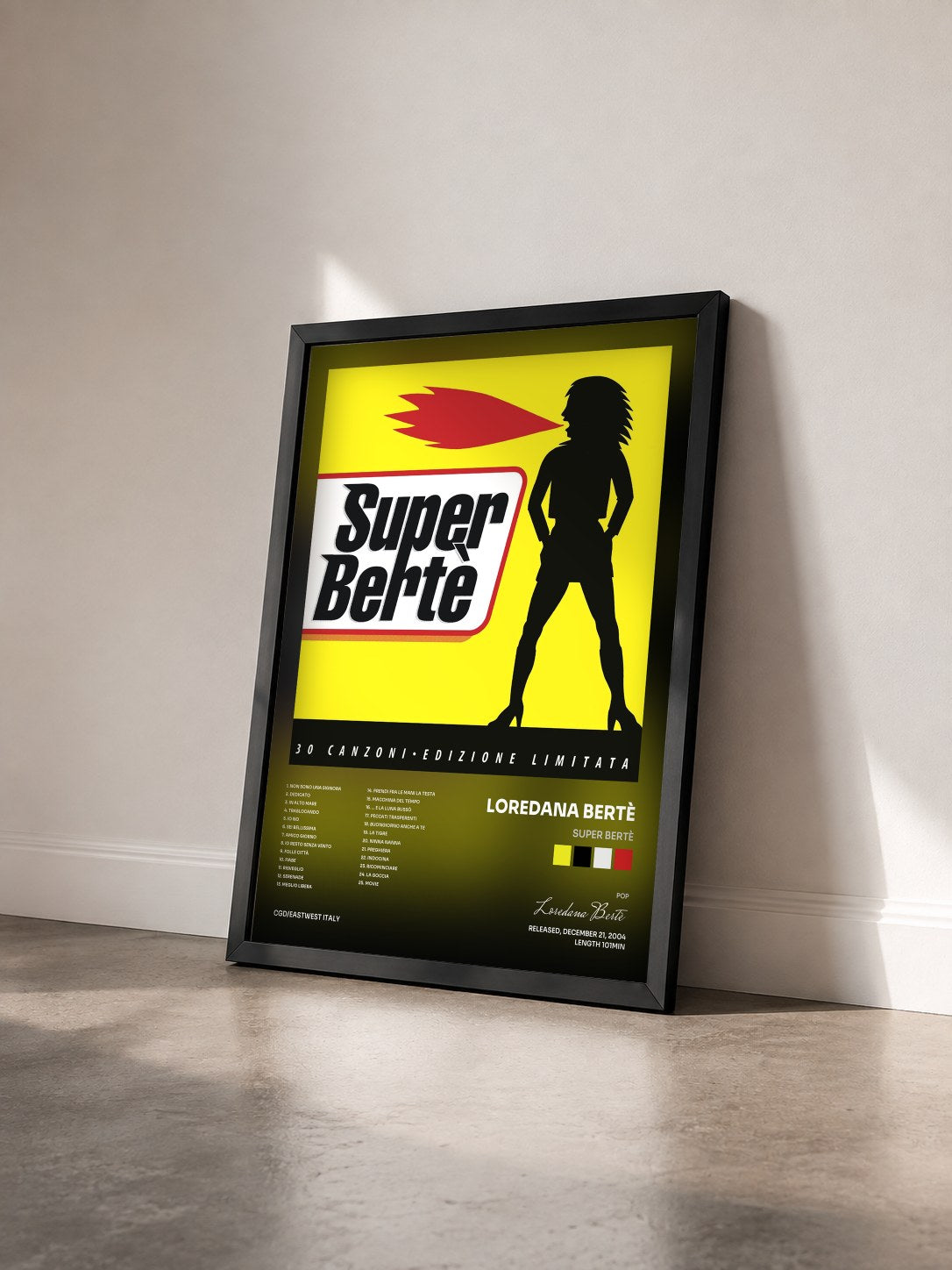 #noir Tableau de l'album Super Bertè de Loredana Bertè vu de trois quarts, cadre noir
