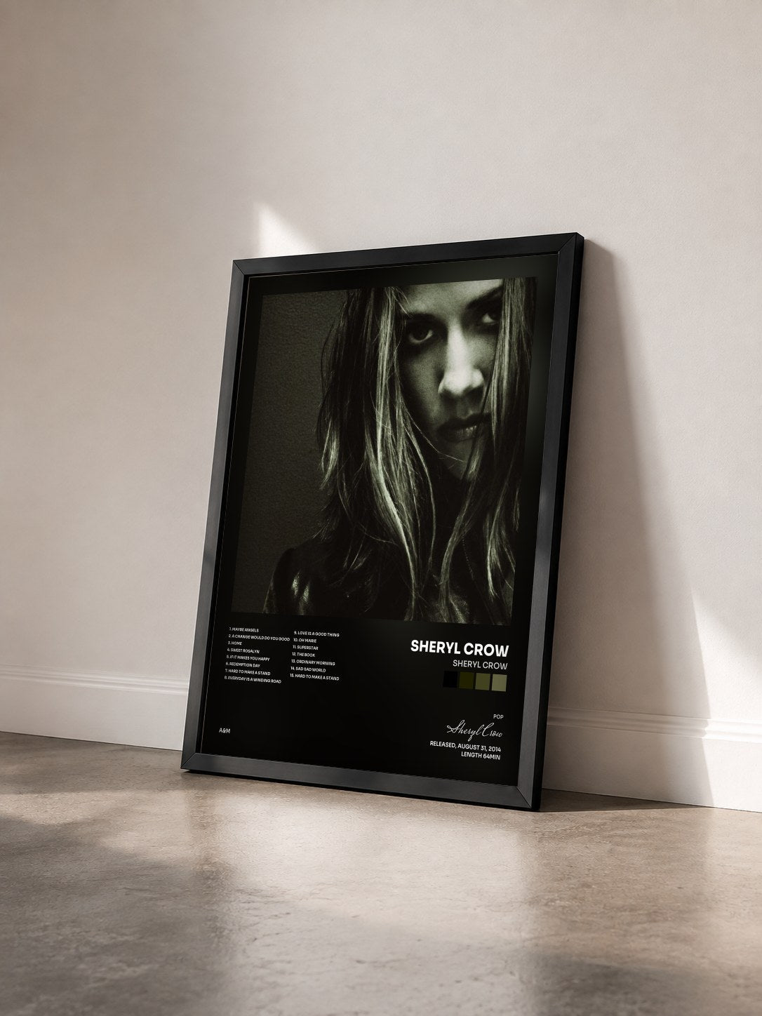 #noir Tableau de l'album Sheryl Crow de Sheryl Crow vu de trois quarts, cadre noir