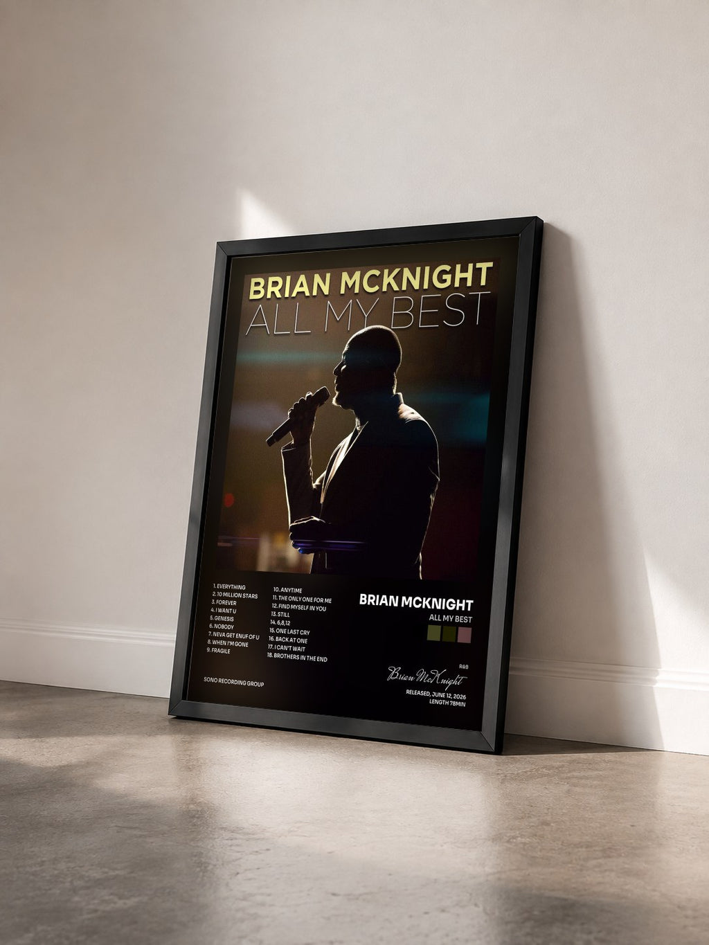 #noir Tableau de l'album All My Best de Brian McKnight vu de trois quarts, cadre noir