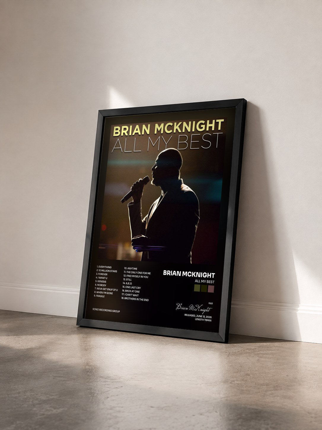 #noir Tableau de l'album All My Best de Brian McKnight vu de trois quarts, cadre noir