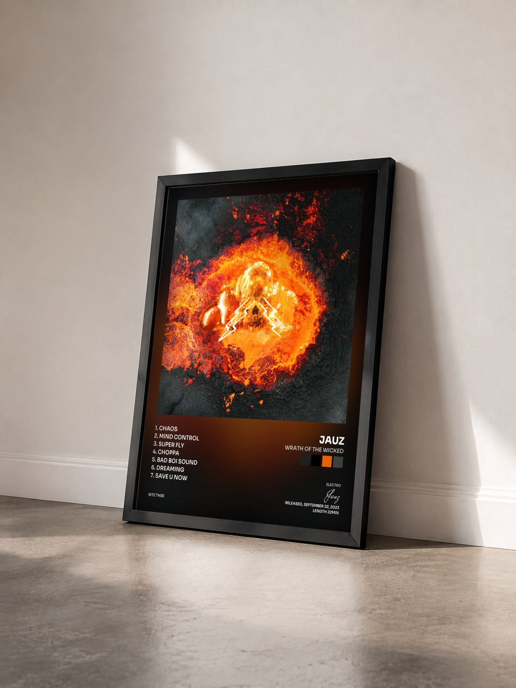 #noir Tableau de l'album WRATH OF THE WICKED de Jauz vu de trois quarts, cadre noir