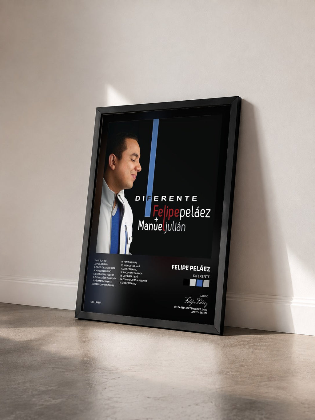 #noir Tableau de l'album Diferente de Felipe Peláez vu de trois quarts, cadre noir