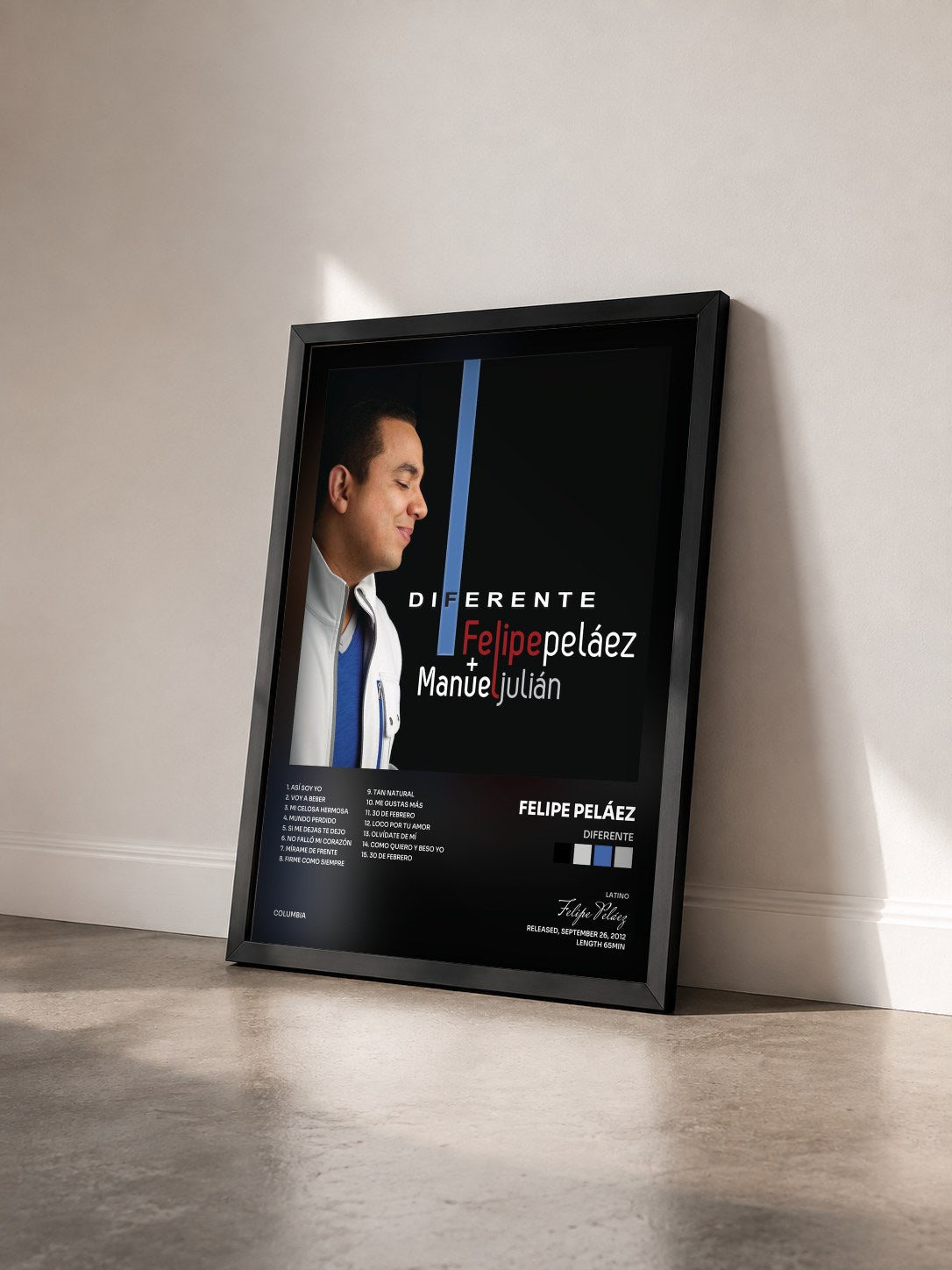 #noir Tableau de l'album Diferente de Felipe Peláez vu de trois quarts, cadre noir