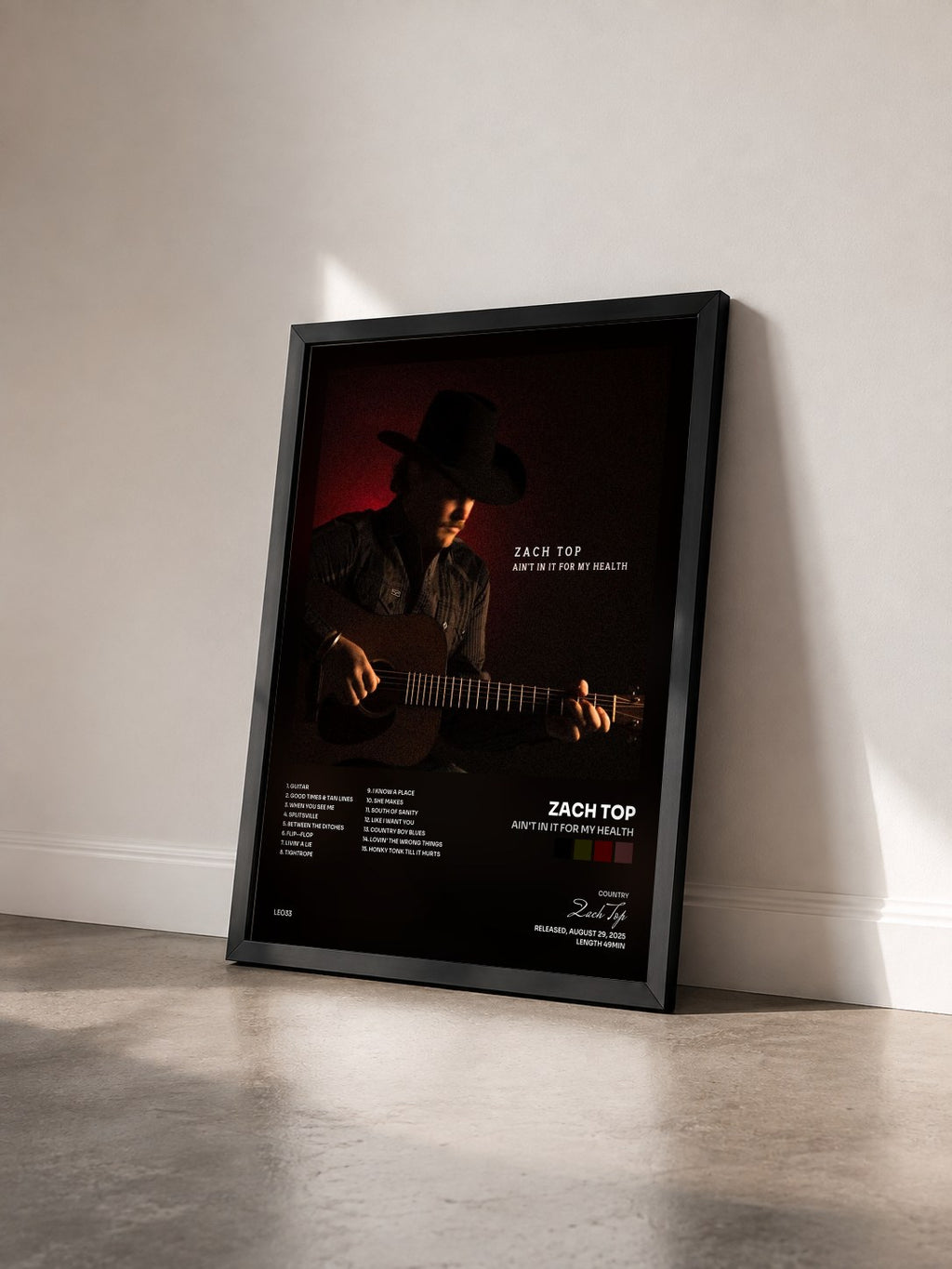 #noir Tableau de l'album Ain't In It For My Health de Zach Top vu de trois quarts, cadre noir