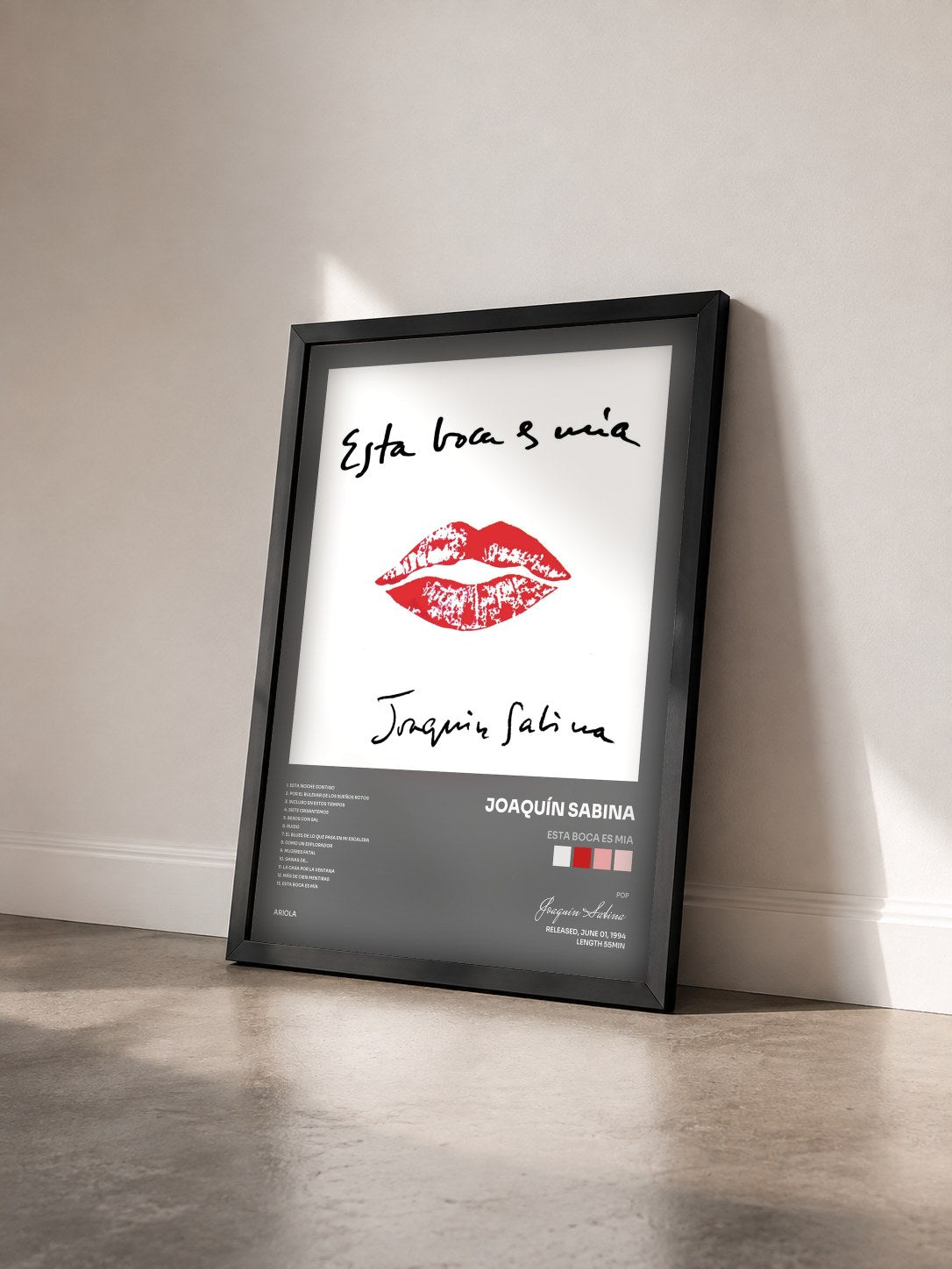 #noir Tableau de l'album Esta Boca Es Mia de Joaquín Sabina vu de trois quarts, cadre noir