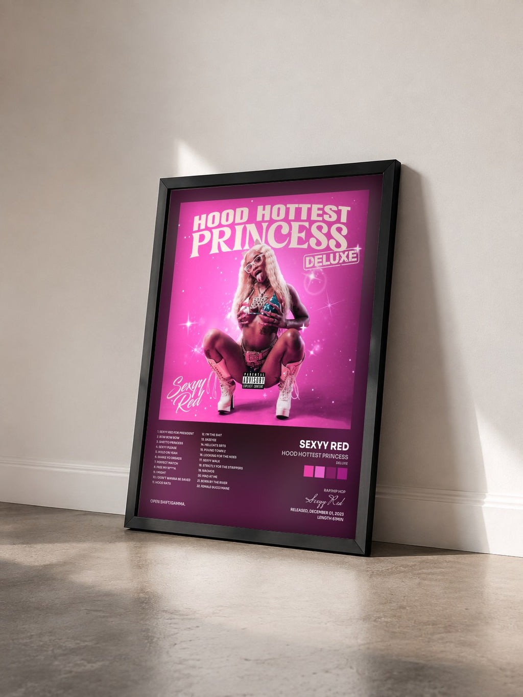 #noir Tableau de l'album Hood Hottest Princess (Deluxe) de Sexyy Red vu de trois quarts, cadre noir