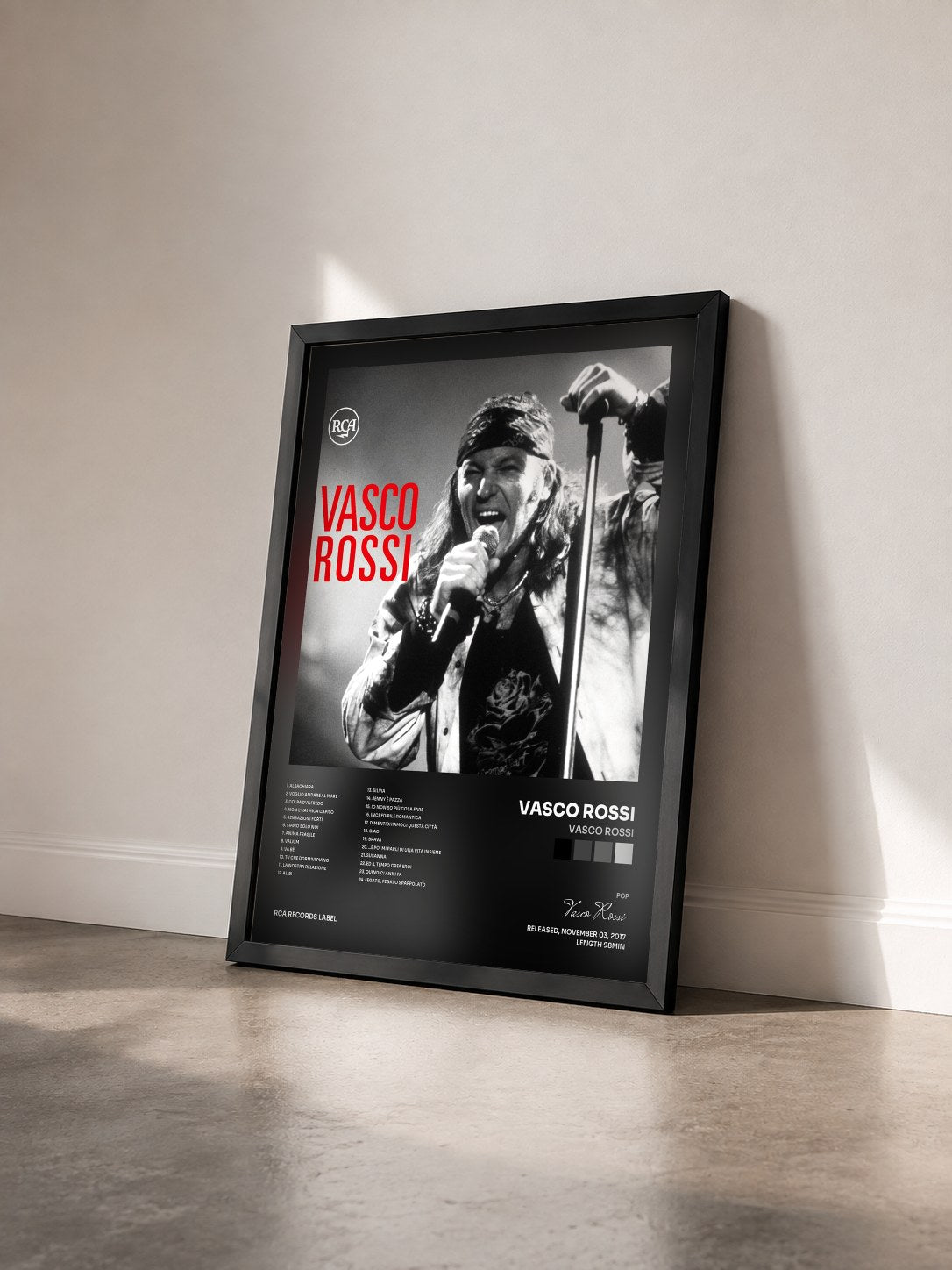 #noir Tableau de l'album Vasco Rossi de Vasco Rossi vu de trois quarts, cadre noir