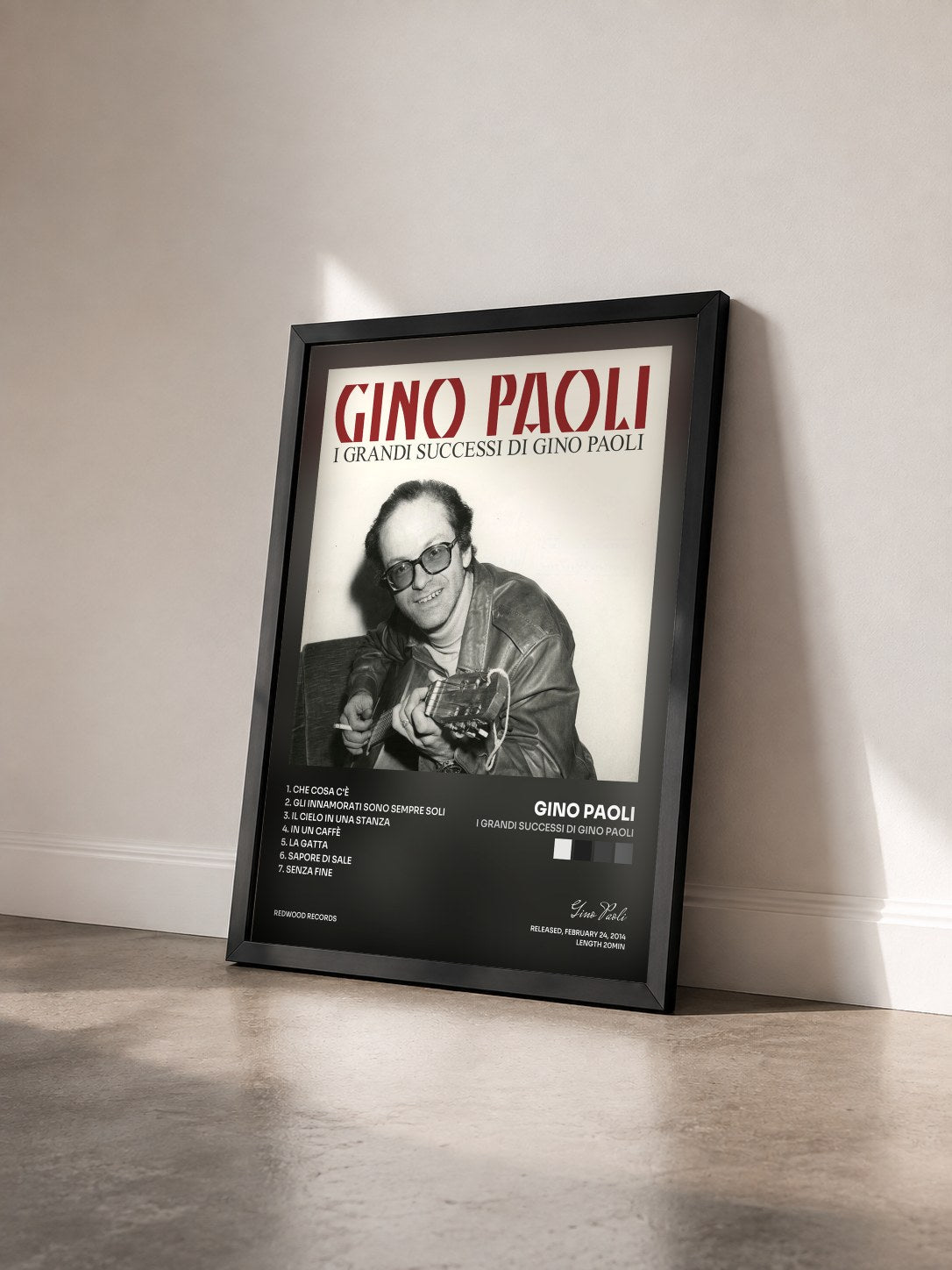 #noir Tableau de l'album I Grandi Successi di Gino Paoli de Gino Paoli vu de trois quarts, cadre noir