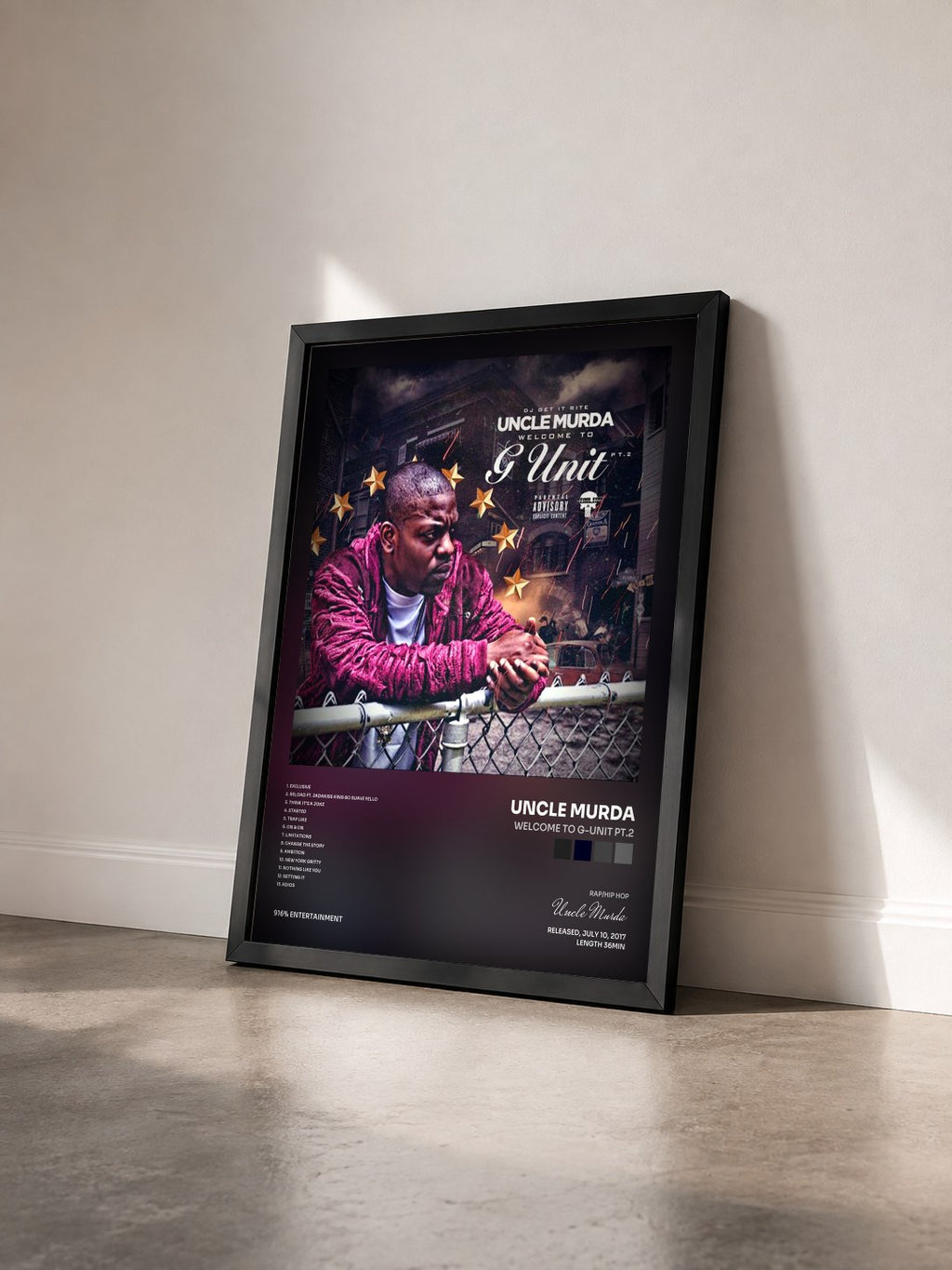#noir Tableau de l'album Welcome To G-Unit Pt.2 de Uncle Murda vu de trois quarts, cadre noir
