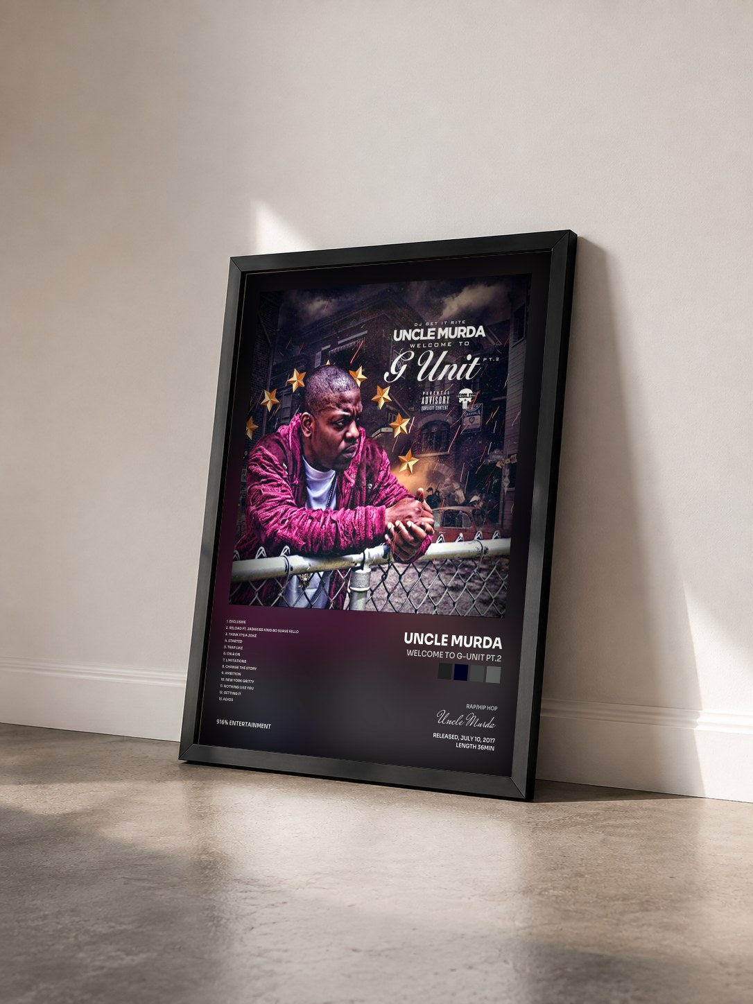 #noir Tableau de l'album Welcome To G-Unit Pt.2 de Uncle Murda vu de trois quarts, cadre noir