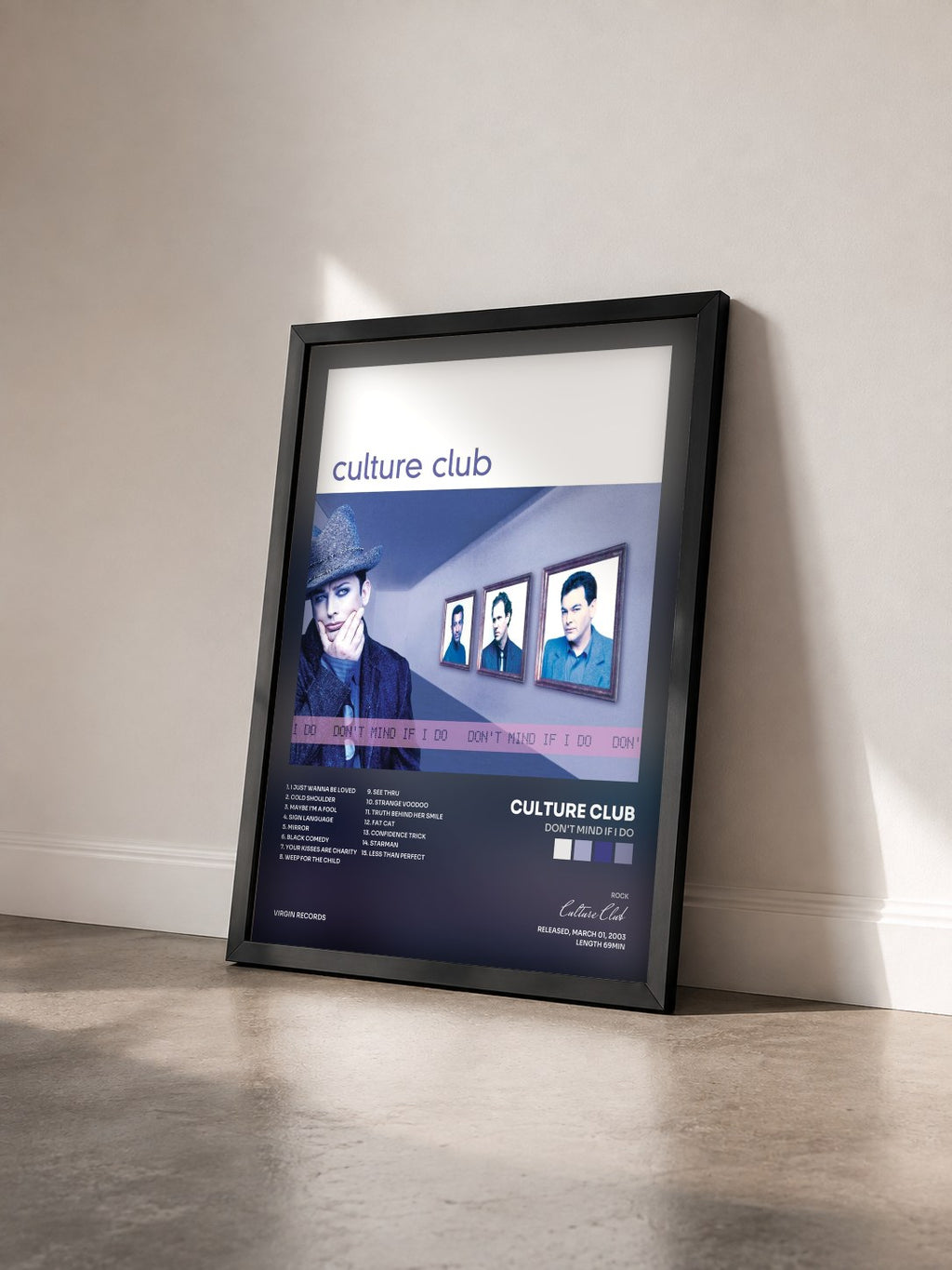 #noir Tableau de l'album Don't Mind If I Do de Culture Club vu de trois quarts, cadre noir