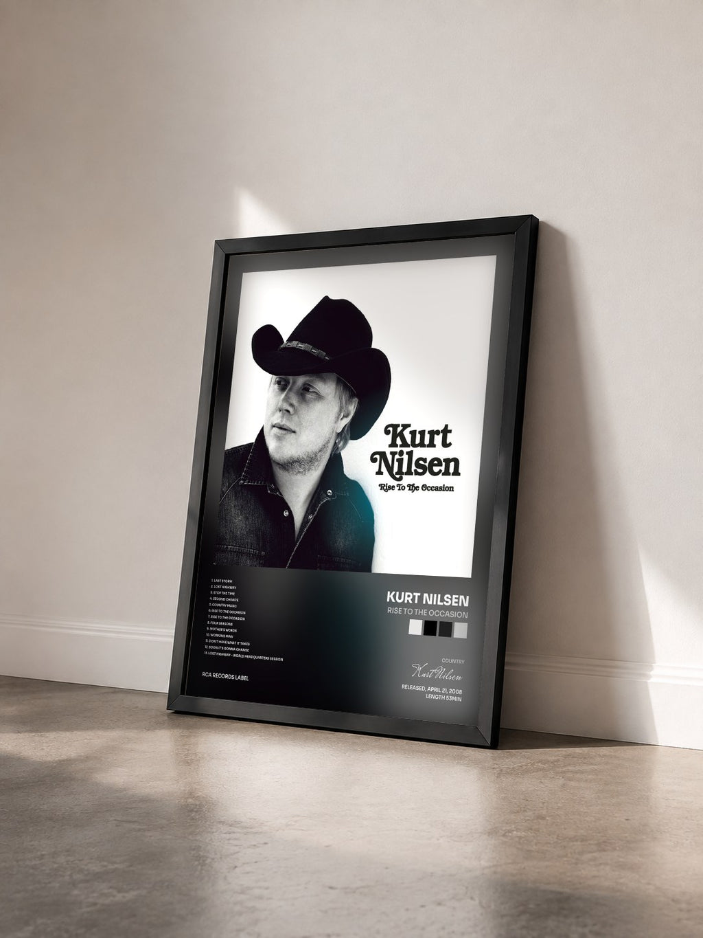 #noir Rise To The Occasion di Kurt Nilsen in stampa incorniciata vista di tre quarti, cornice nera
