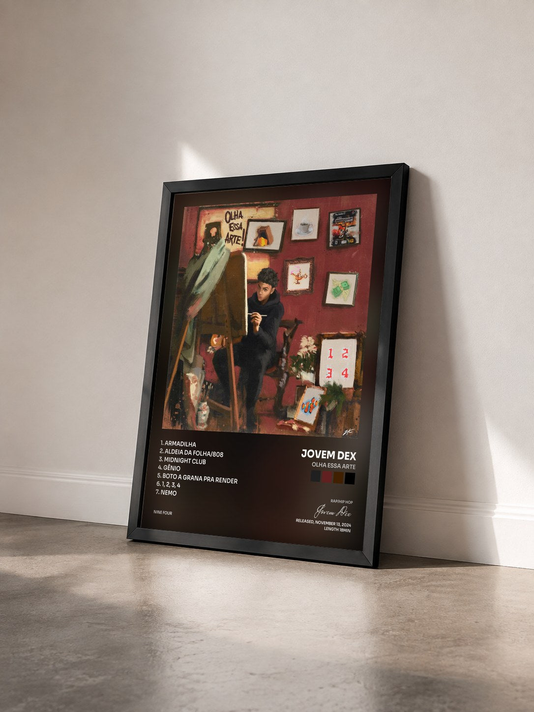 #noir Tableau de l'album Olha Essa Arte de Jovem Dex vu de trois quarts, cadre noir