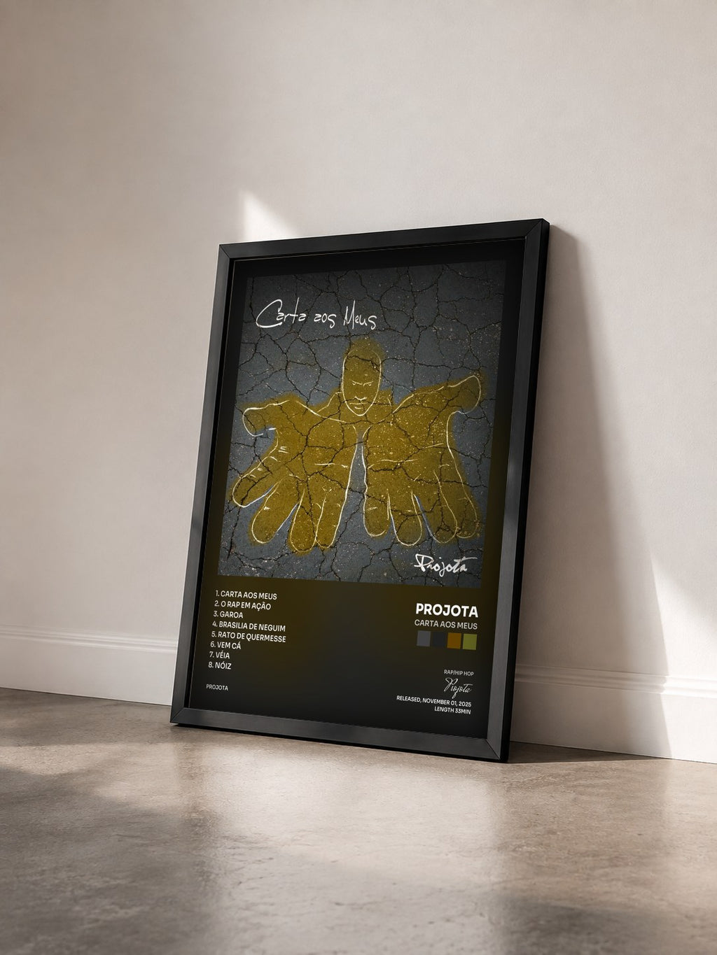 #noir Tableau de l'album Carta aos Meus de Projota vu de trois quarts, cadre noir