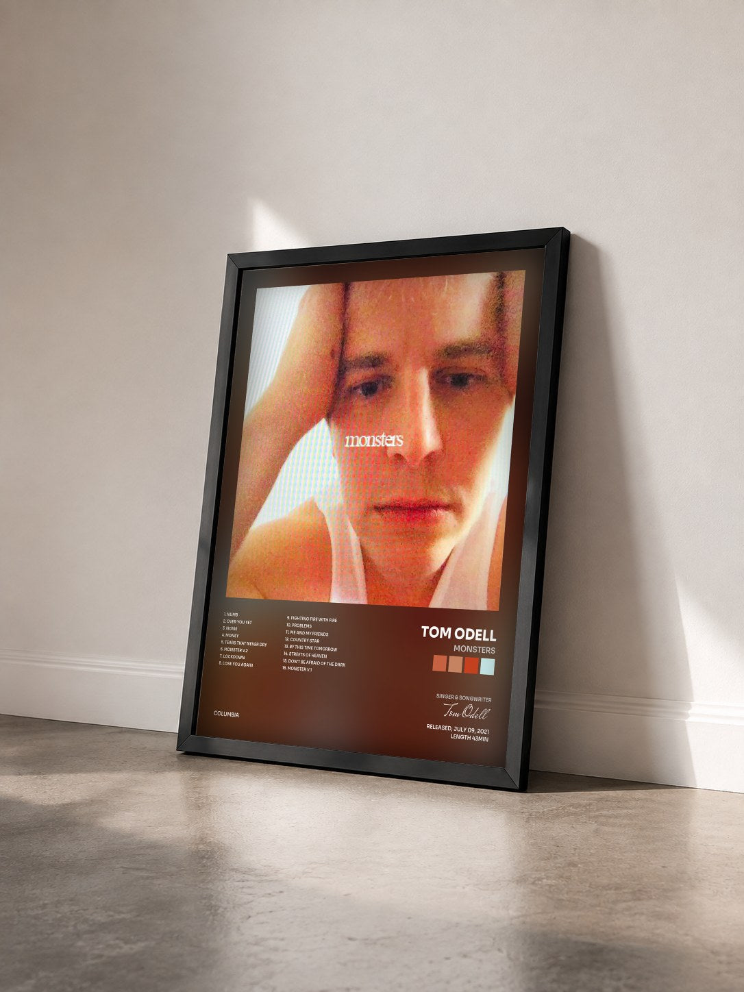 #noir Tableau de l'album monsters de Tom Odell vu de trois quarts, cadre noir