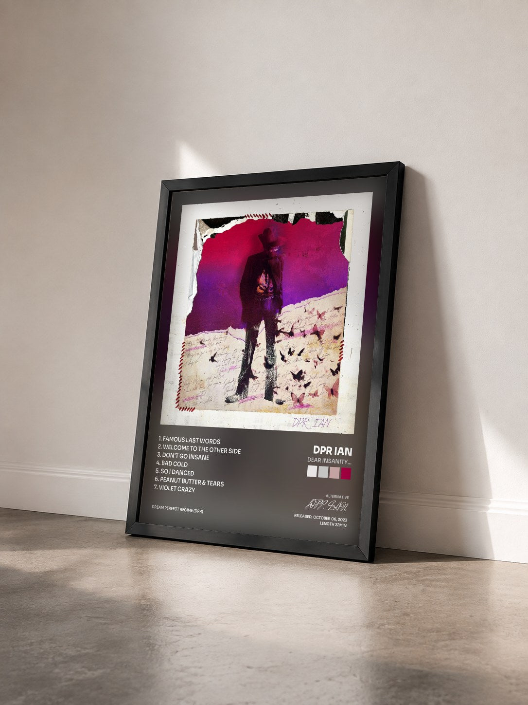 #noir Tableau de l'album Dear Insanity... de DPR IAN vu de trois quarts, cadre noir