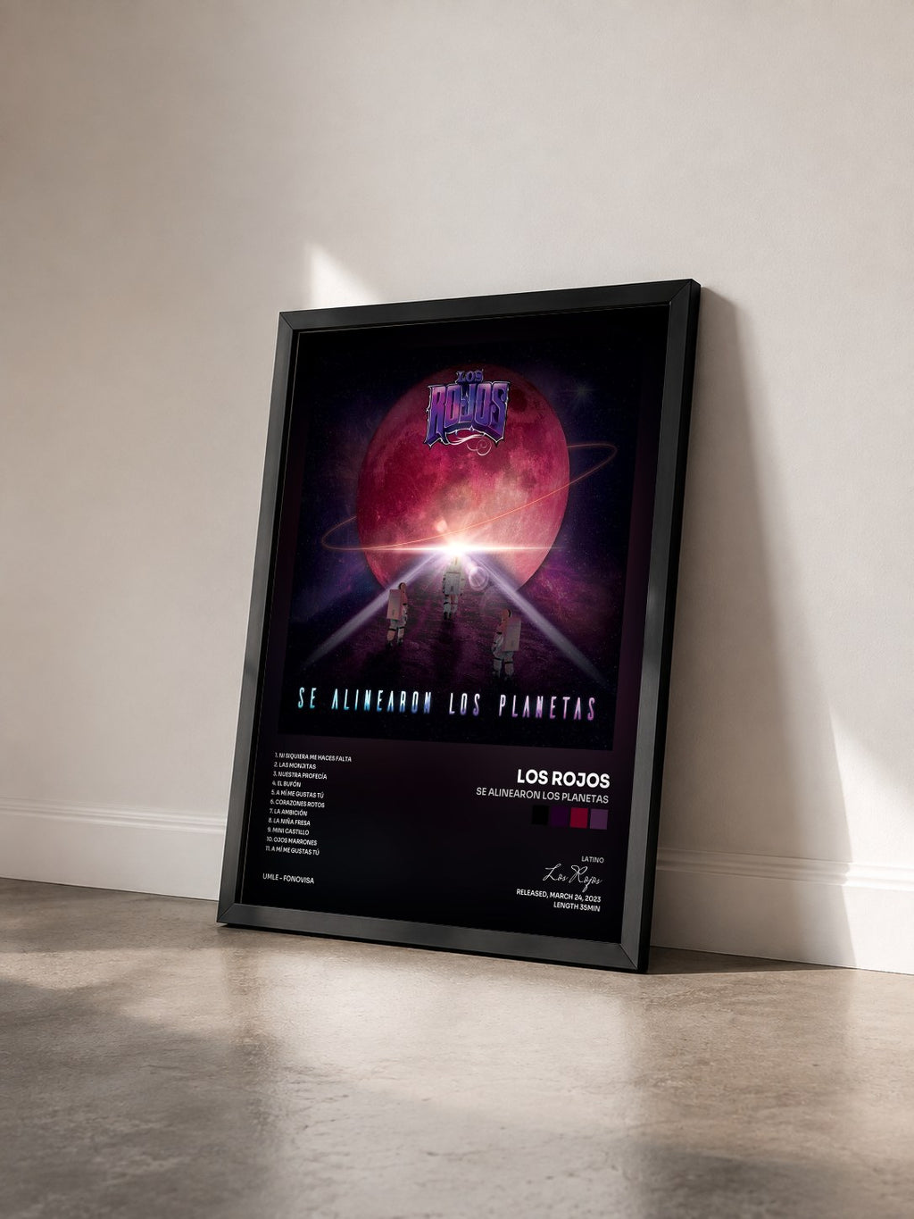 #noir Tableau de l'album Se Alinearon Los Planetas de Los Rojos vu de trois quarts, cadre noir