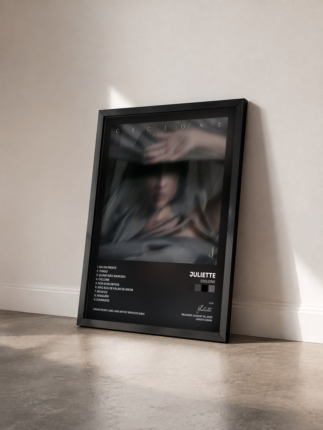 #noir Tableau de l'album Ciclone de Juliette vu de trois quarts, cadre noir