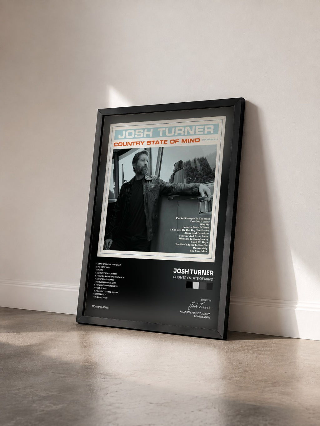 #noir Tableau de l'album Country State Of Mind de Josh Turner vu de trois quarts, cadre noir