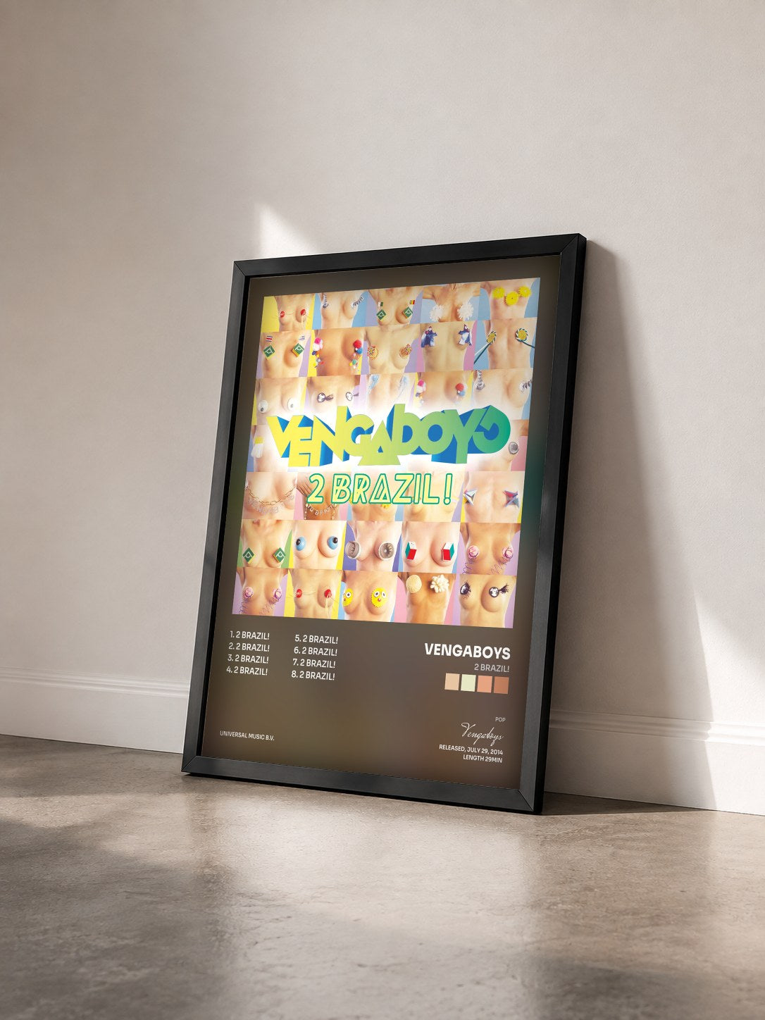 #noir Tableau de l'album 2 Brazil! de Vengaboys vu de trois quarts, cadre noir