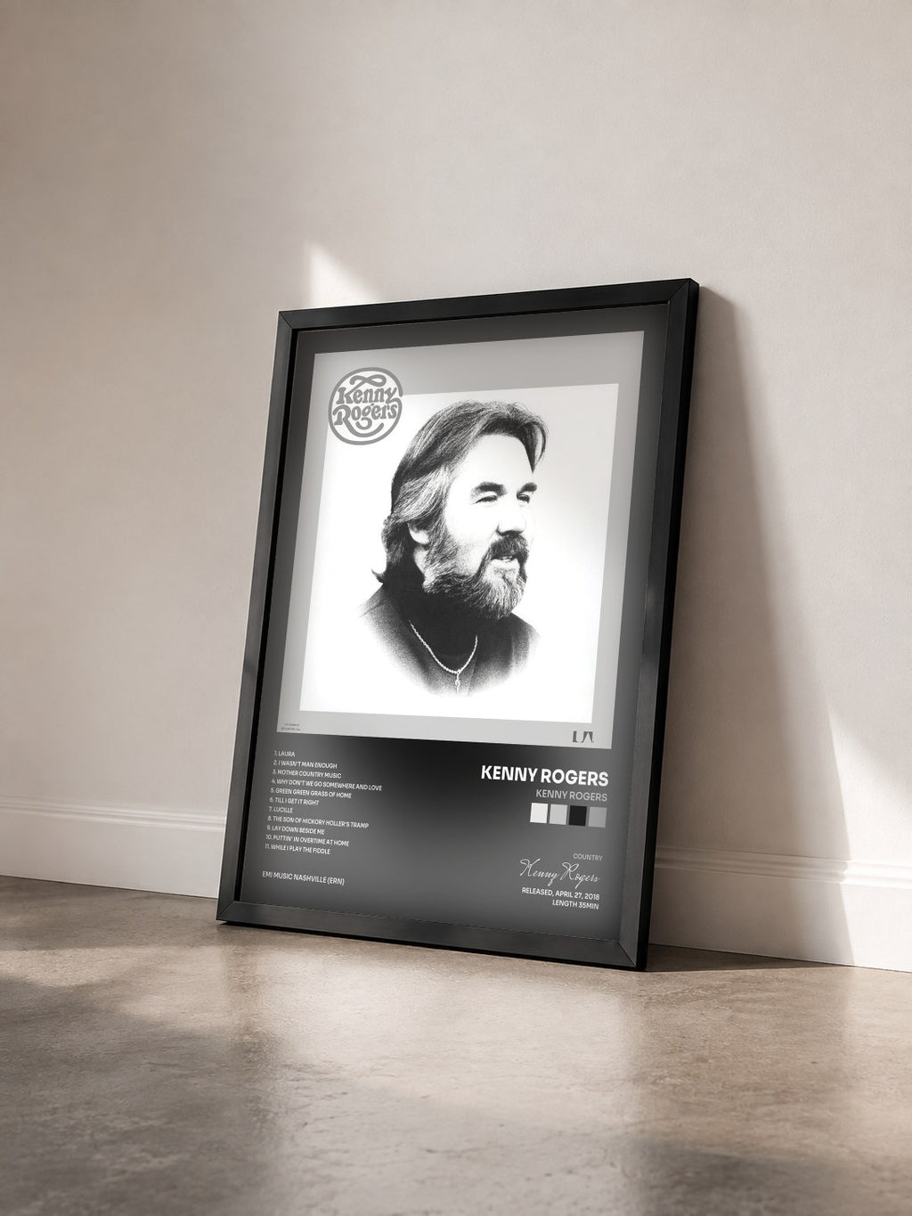 #noir Tableau de l'album Kenny Rogers de Kenny Rogers vu de trois quarts, cadre noir