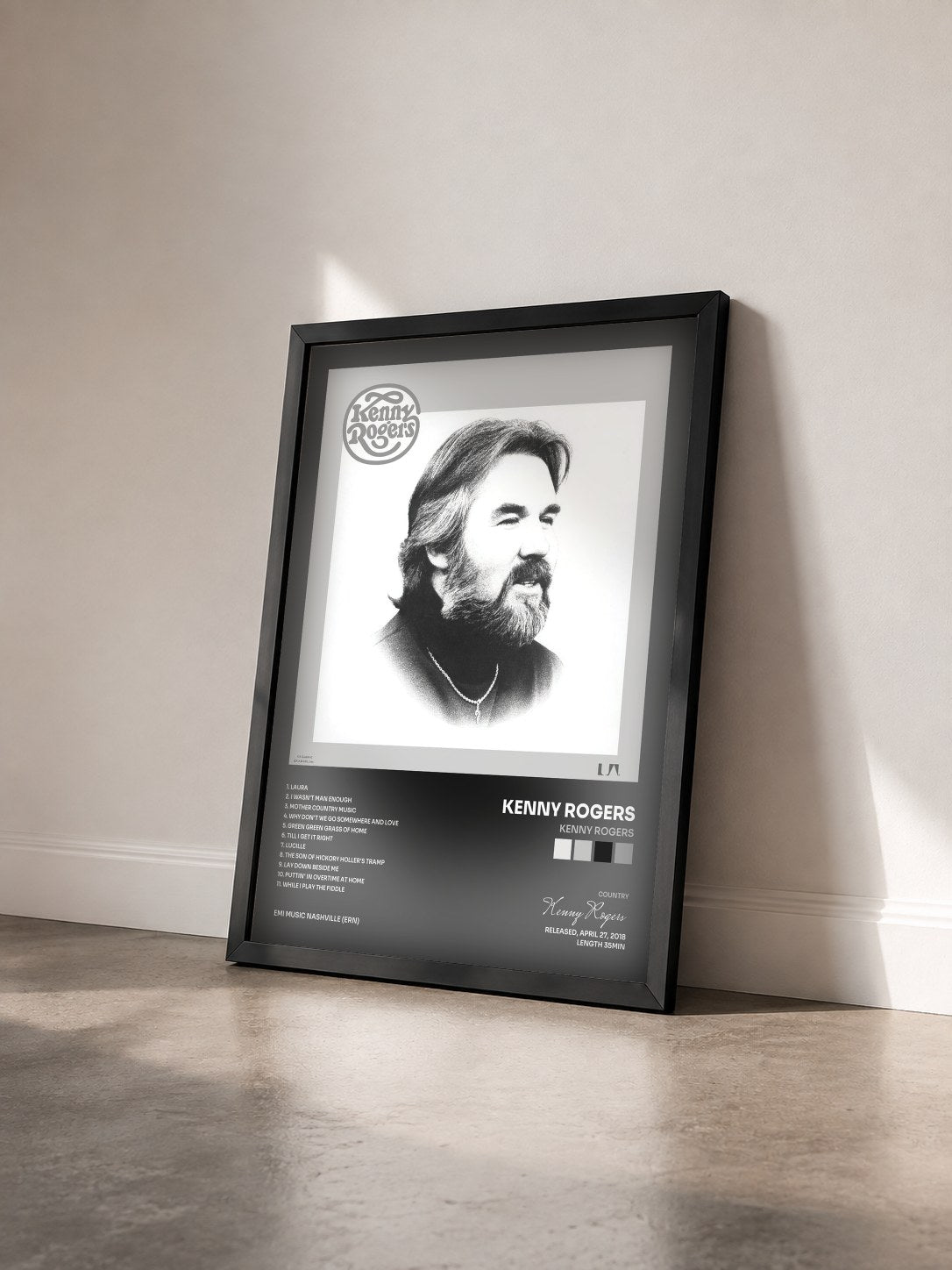 #noir Tableau de l'album Kenny Rogers de Kenny Rogers vu de trois quarts, cadre noir