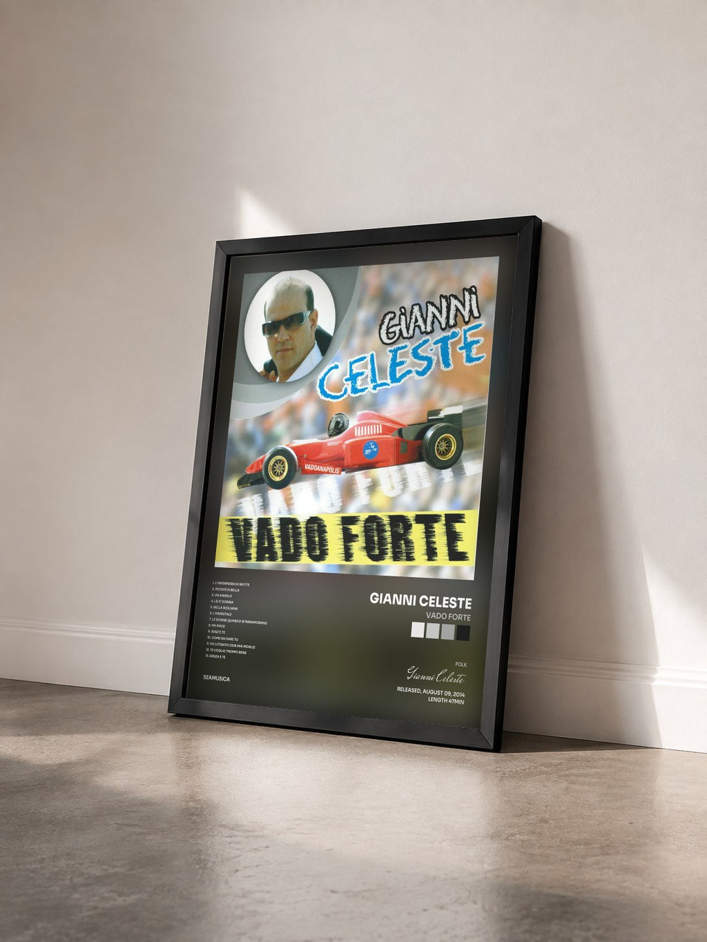 #noir Tableau de l'album Vado forte de Gianni Celeste vu de trois quarts, cadre noir