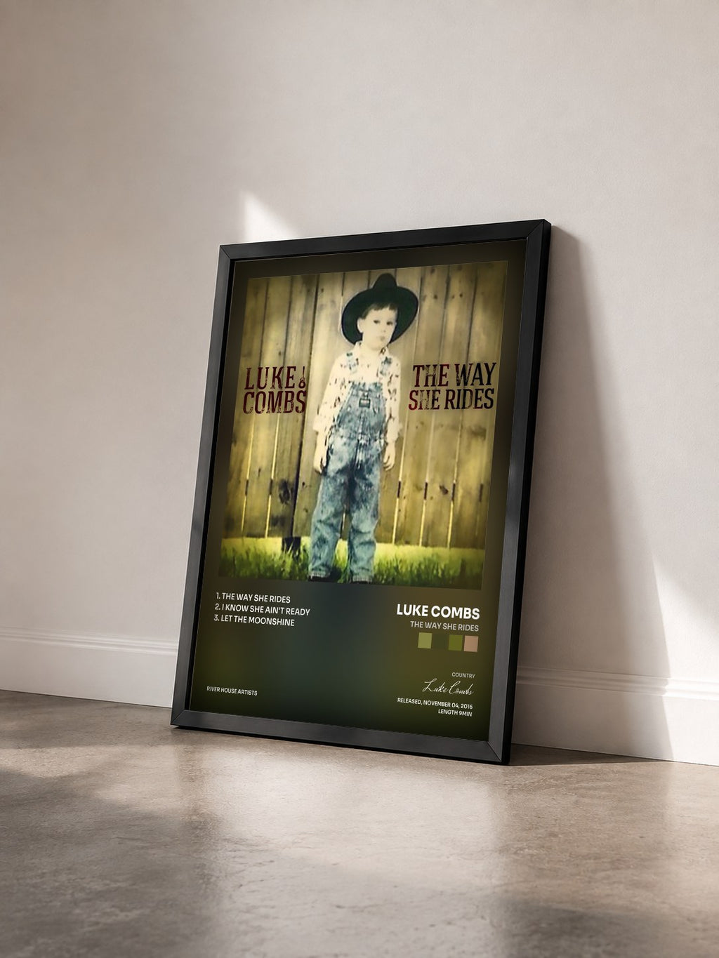 #noir Tableau de l'album The Way She Rides de Luke Combs vu de trois quarts, cadre noir