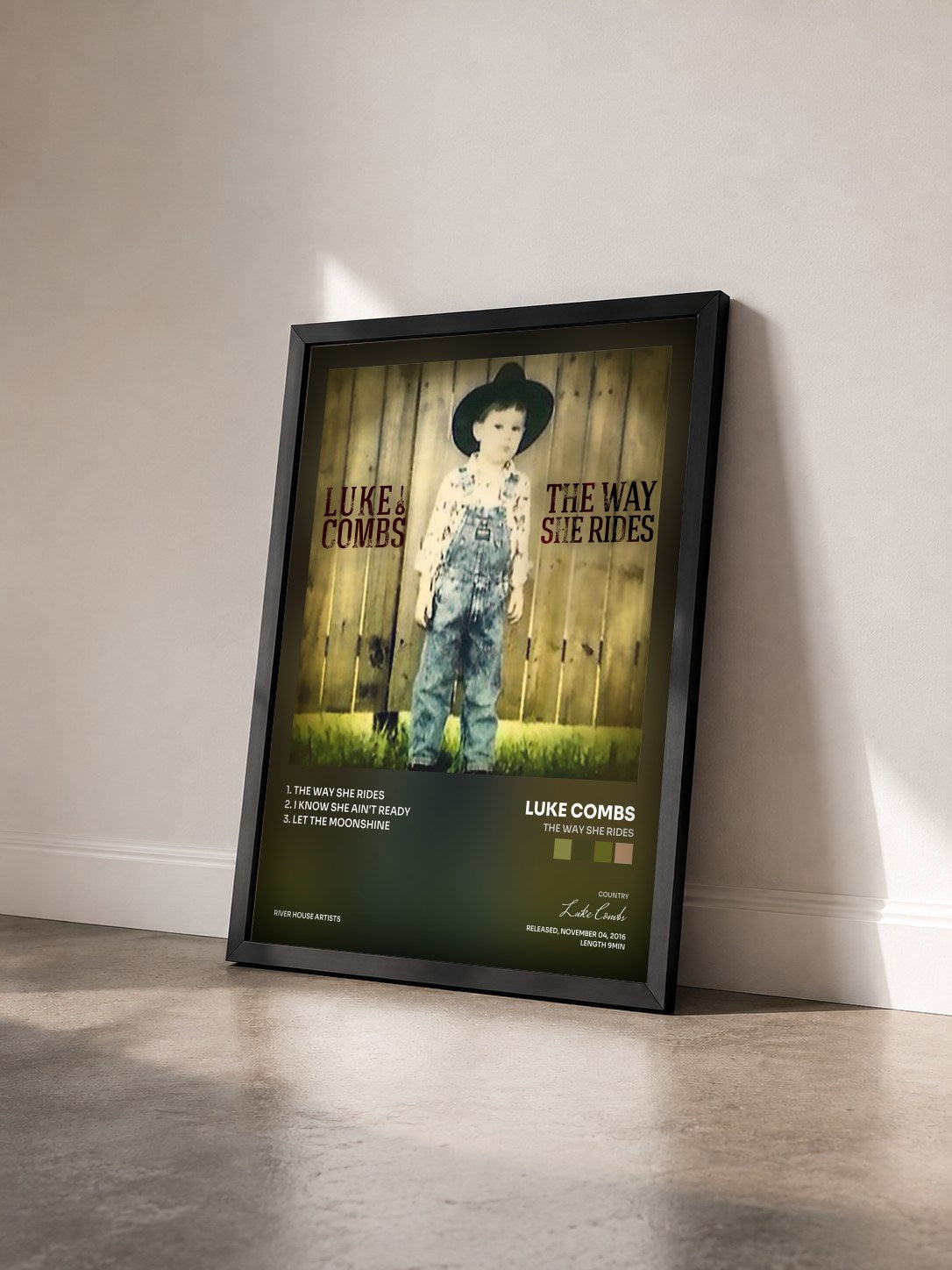 #noir Tableau de l'album The Way She Rides de Luke Combs vu de trois quarts, cadre noir