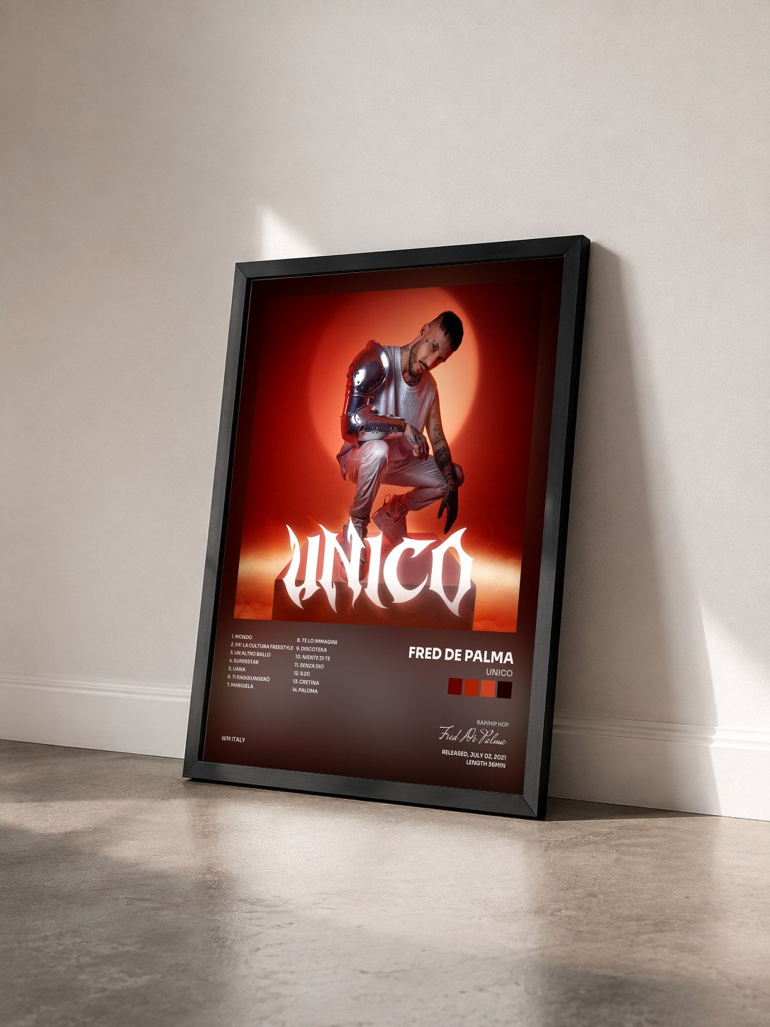 #noir Tableau de l'album Unico de Fred De Palma vu de trois quarts, cadre noir