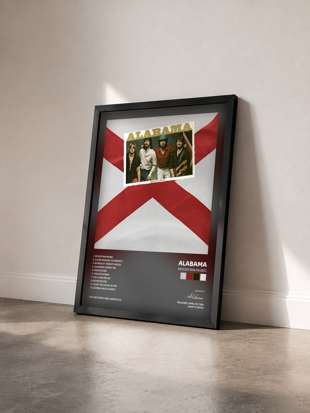 #noir Tableau de l'album Mountain Music de Alabama vu de trois quarts, cadre noir