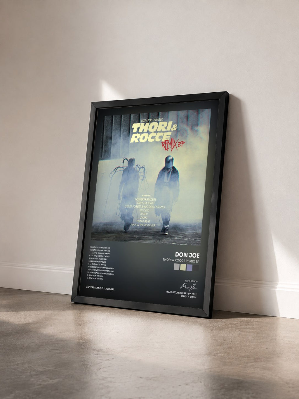 #noir Tableau de l'album Thori & Rocce Remix EP de Don Joe vu de trois quarts, cadre noir
