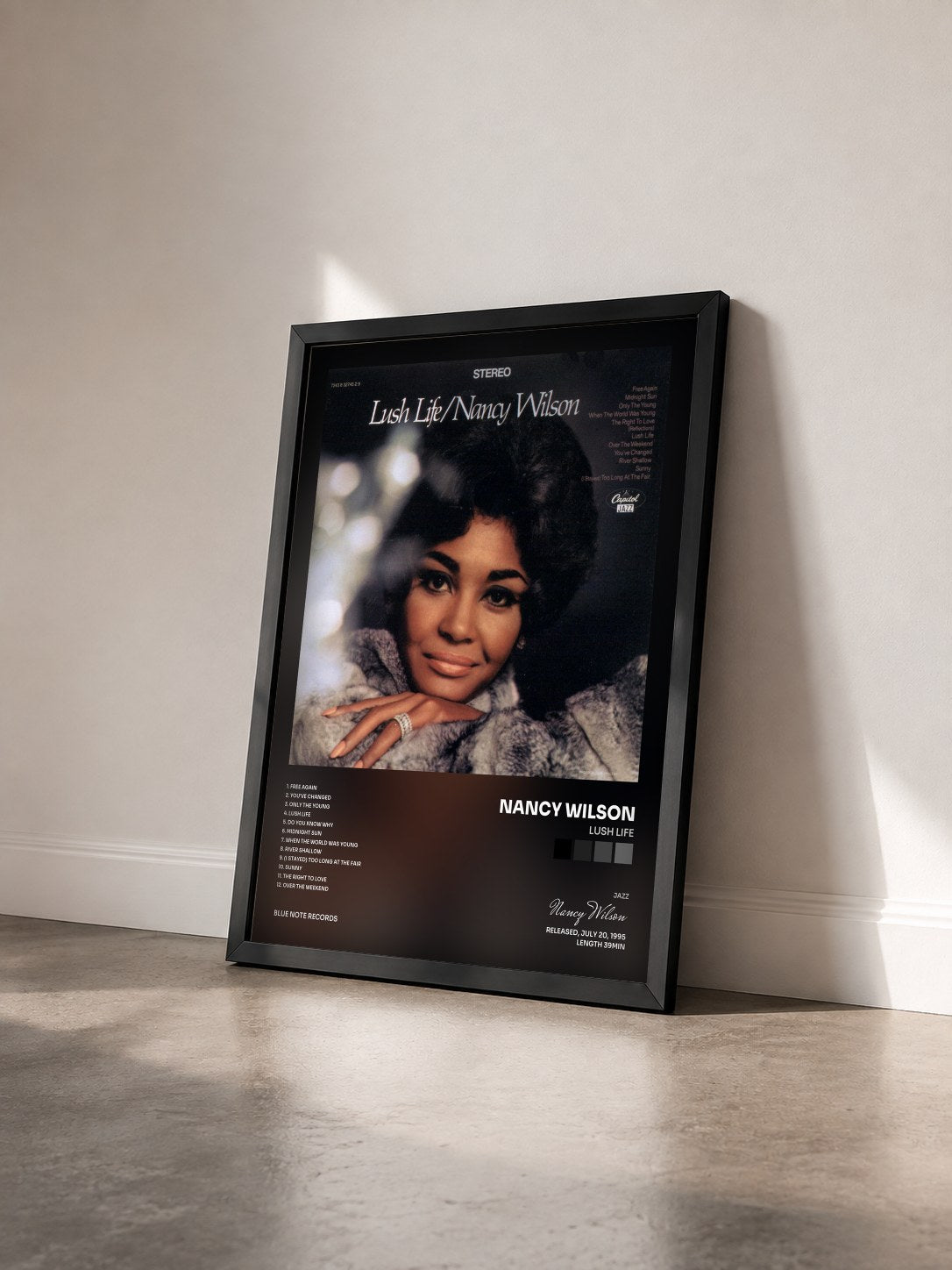 #noir Tableau de l'album Lush Life de Nancy Wilson vu de trois quarts, cadre noir