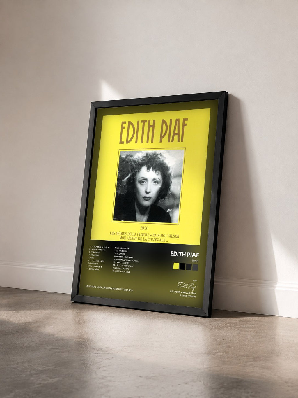 #noir Tableau de l'album 1936 de Edith Piaf vu de trois quarts, cadre noir