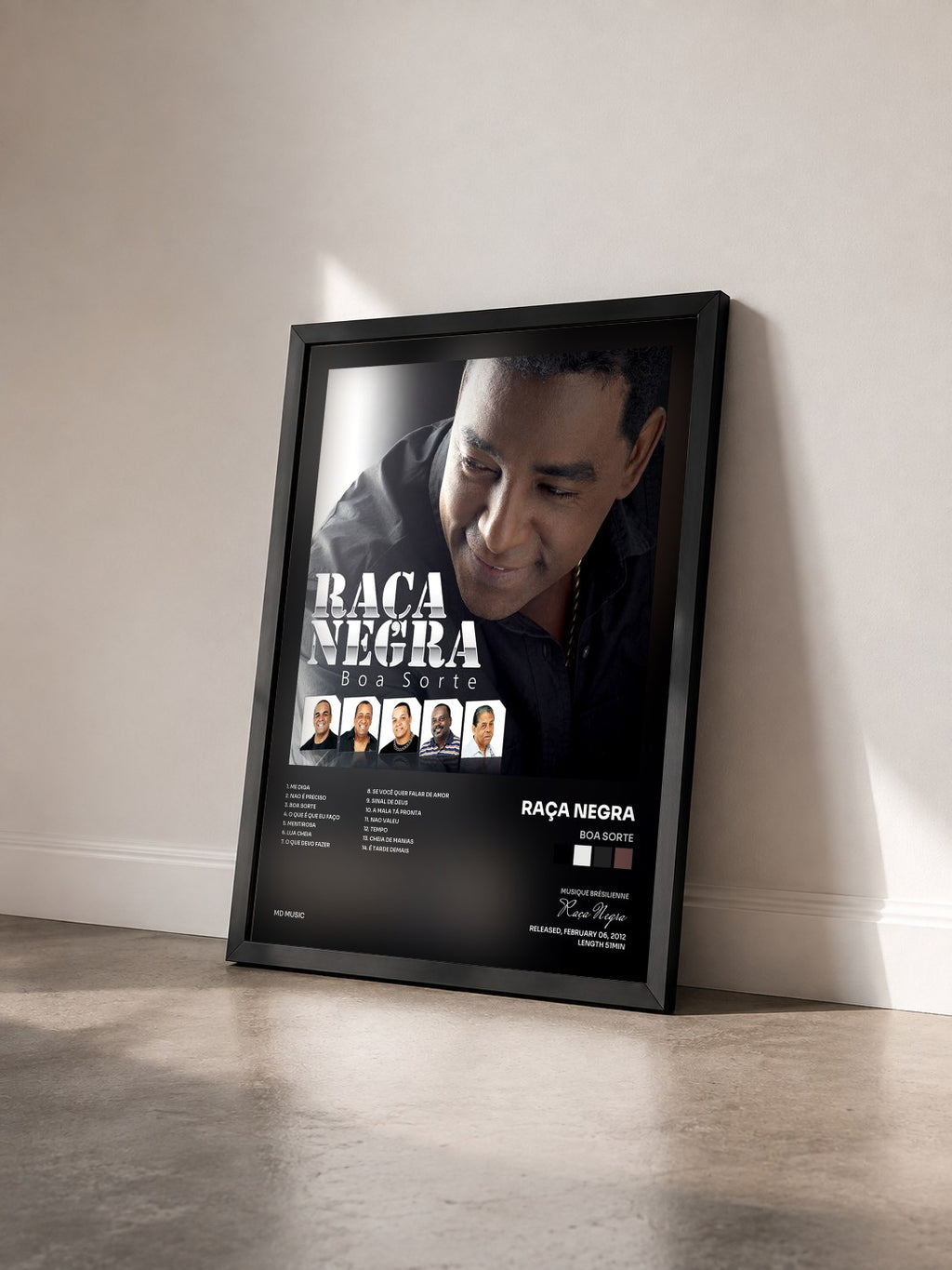 #noir Tableau de l'album Boa Sorte de Raça Negra vu de trois quarts, cadre noir