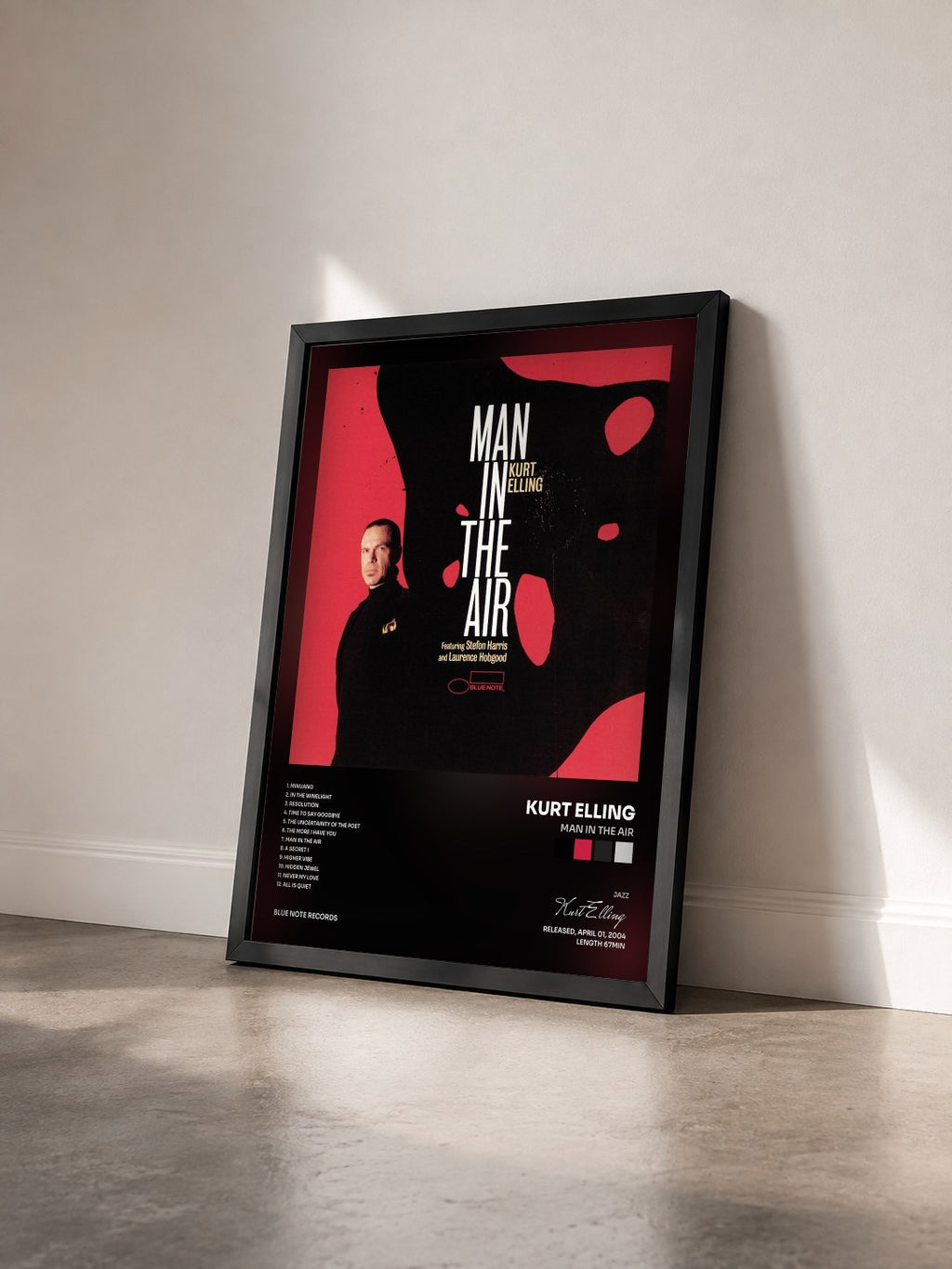 #noir Tableau de l'album Man In The Air de Kurt Elling vu de trois quarts, cadre noir