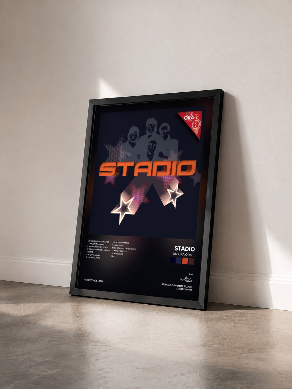 #noir Tableau de l'album Un'ora con... de Stadio vu de trois quarts, cadre noir