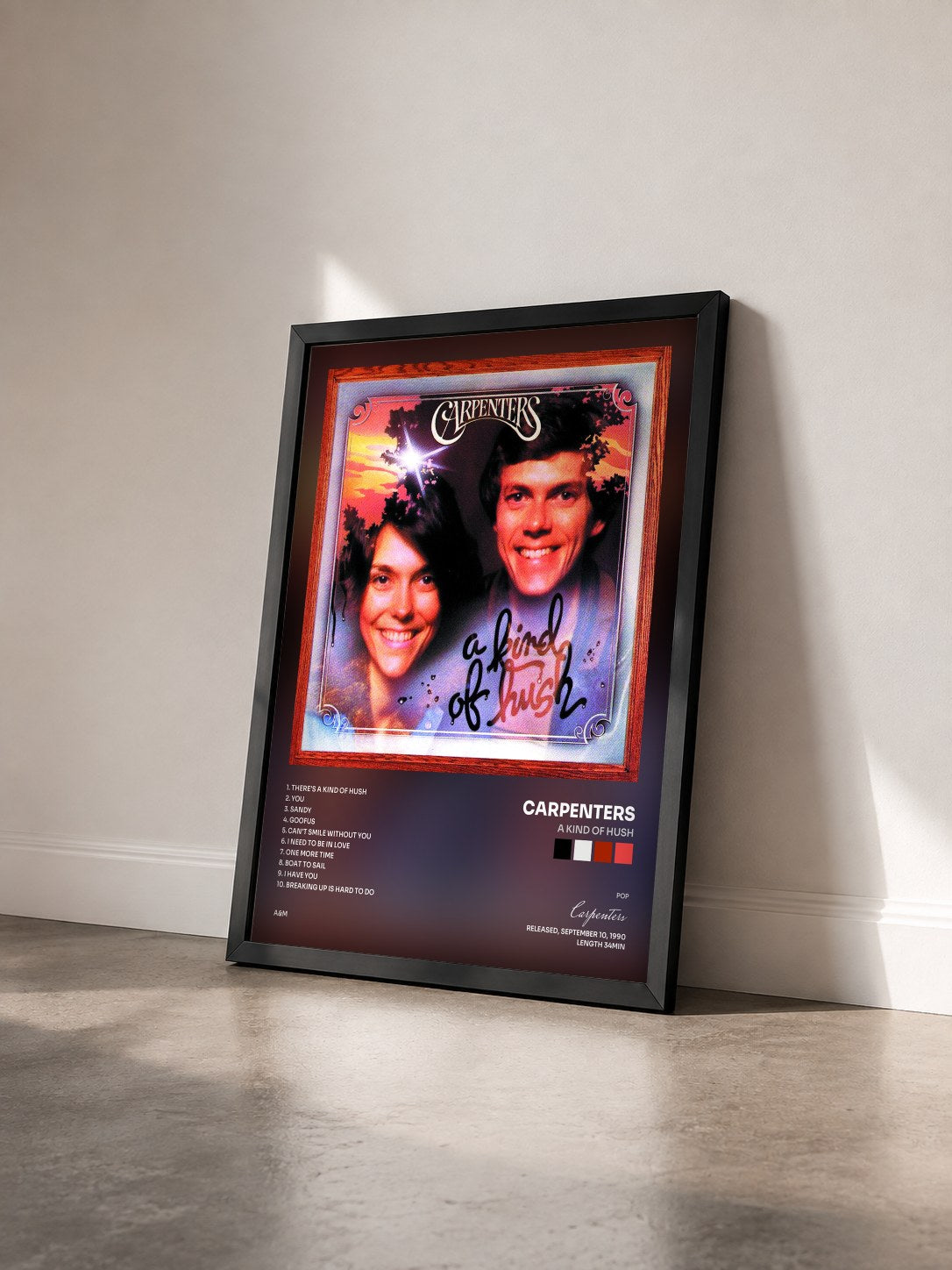 #noir Tableau de l'album A Kind Of Hush de Carpenters vu de trois quarts, cadre noir
