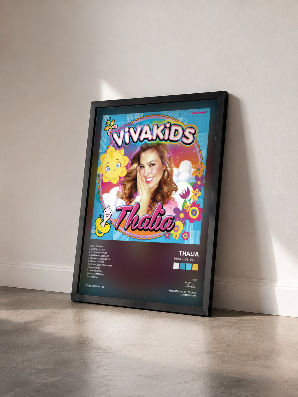 #noir Tableau de l'album Viva Kids, Vol. 1 de Thalia vu de trois quarts, cadre noir