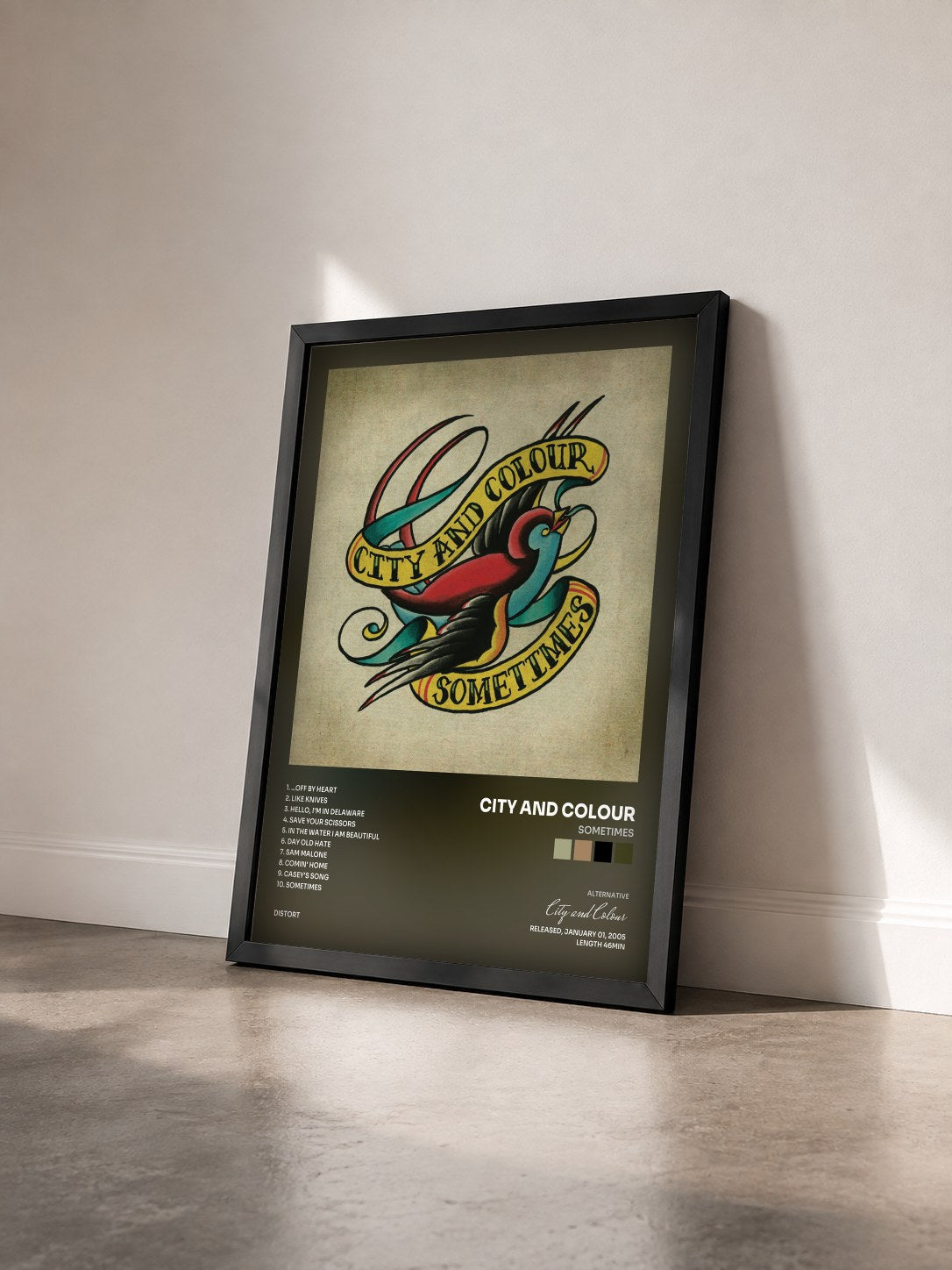 #noir Tableau de l'album Sometimes de City and Colour vu de trois quarts, cadre noir