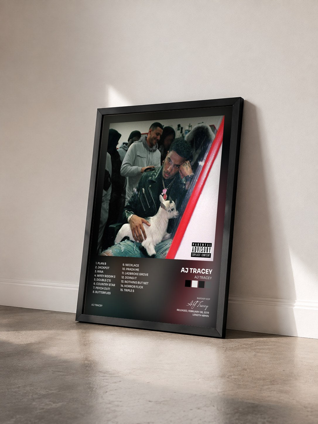 #noir Tableau de l'album AJ Tracey de AJ Tracey vu de trois quarts, cadre noir