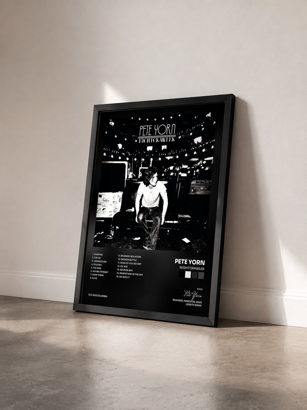 #noir Tableau de l'album Nightcrawler de Pete Yorn vu de trois quarts, cadre noir