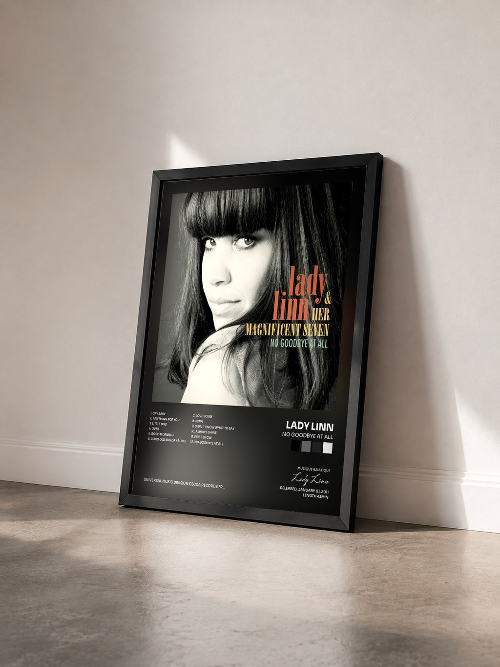 #noir Tableau de l'album No Goodbye At All de Lady Linn vu de trois quarts, cadre noir