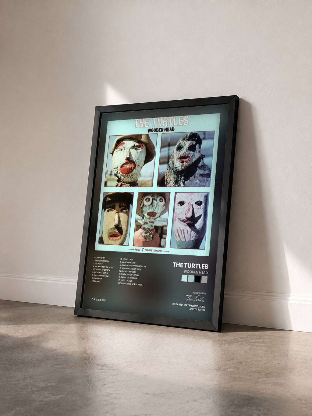 #noir Tableau de l'album Wooden Head de The Turtles vu de trois quarts, cadre noir