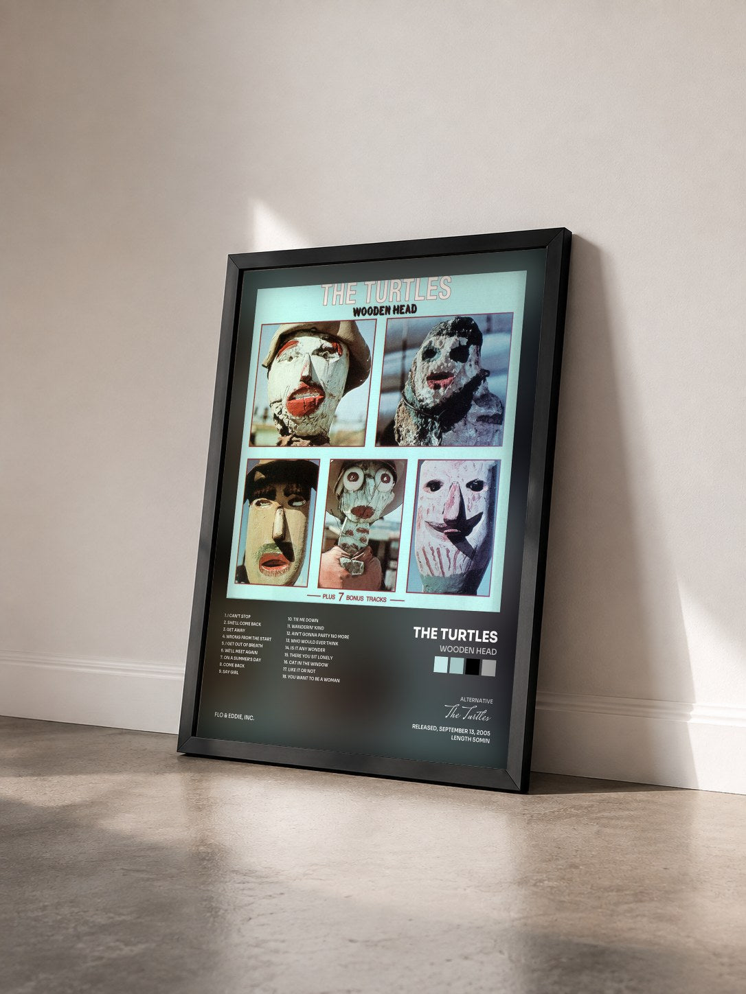 #noir Tableau de l'album Wooden Head de The Turtles vu de trois quarts, cadre noir