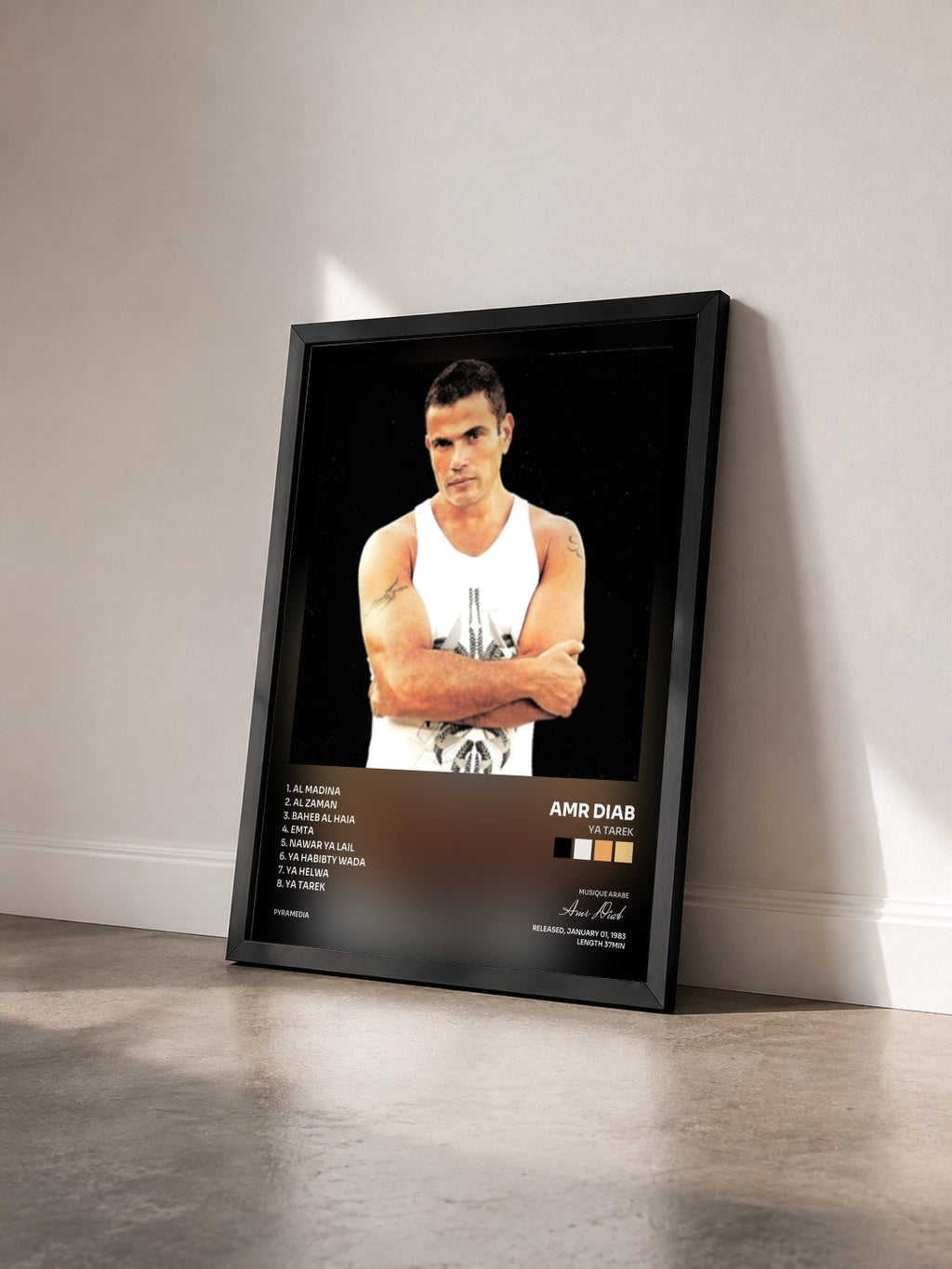 #noir Tableau de l'album Ya Tarek de Amr Diab vu de trois quarts, cadre noir