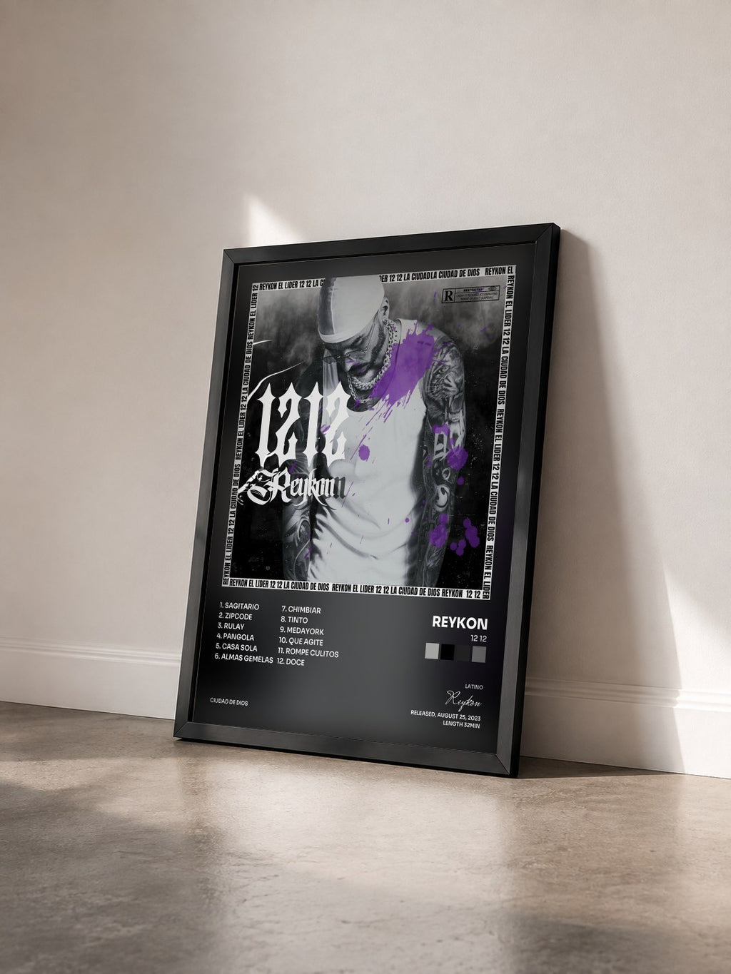 #noir Tableau de l'album 12 12 de Reykon vu de trois quarts, cadre noir