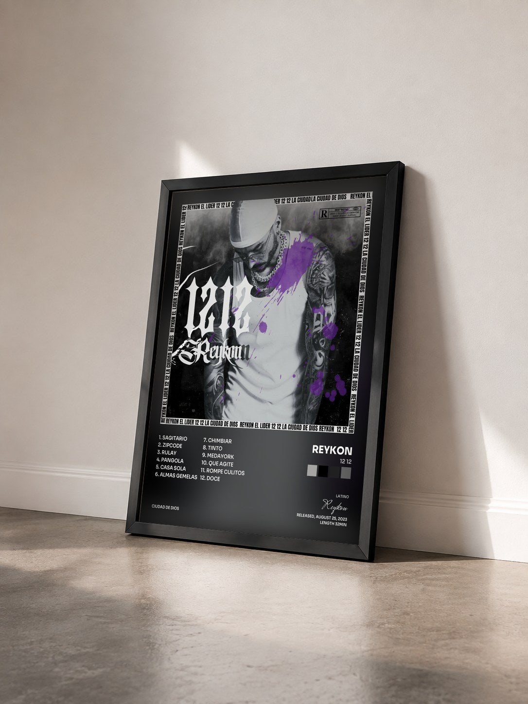 #noir Tableau de l'album 12 12 de Reykon vu de trois quarts, cadre noir